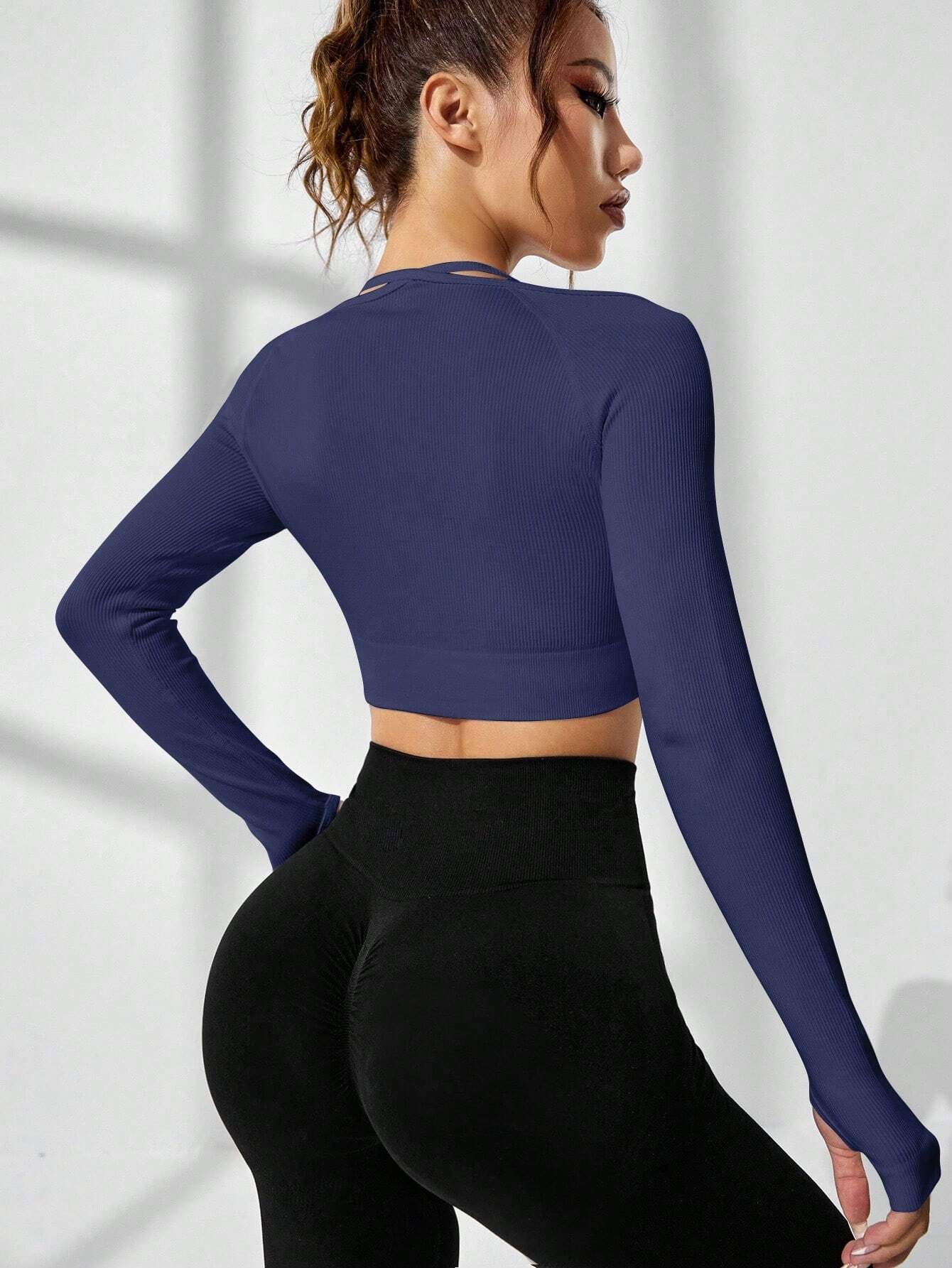 Rib-Knit Thumb Hole Long-Sleeve Crop Top