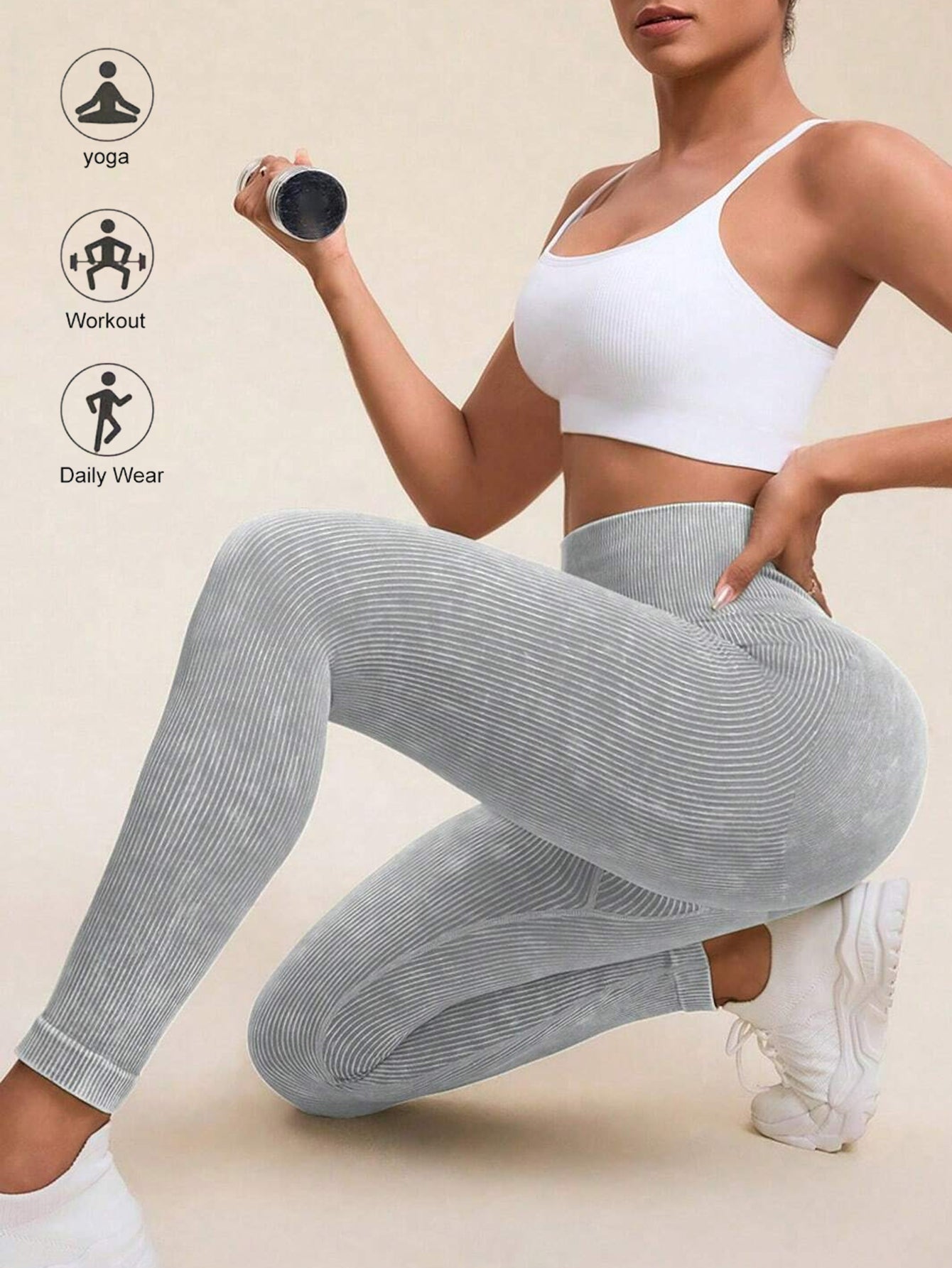 Acid Wash High Waist Butt-Lifting Rib-Knit Seamless Leggings