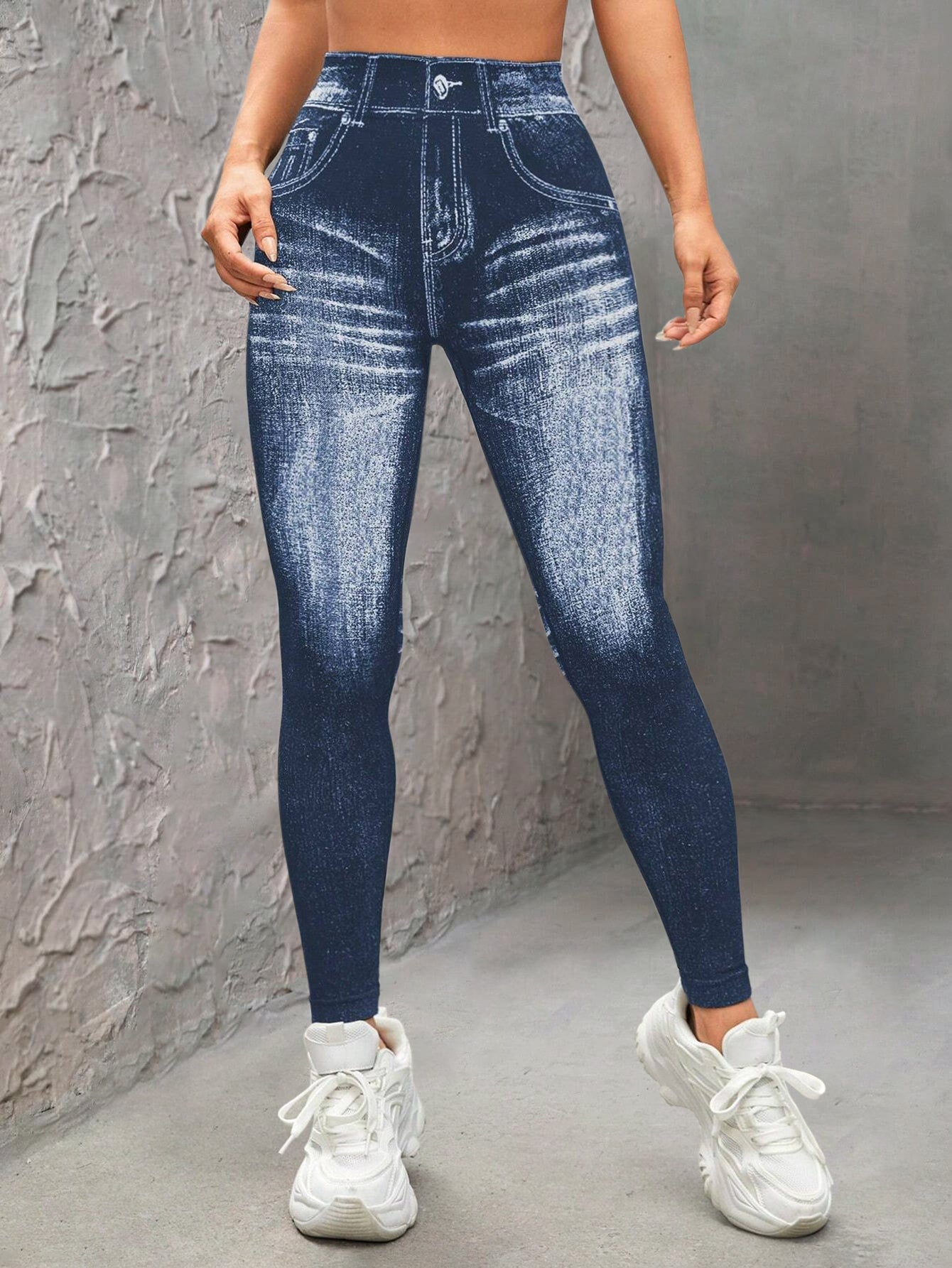 High Waist V-Back Denim Look Leggings