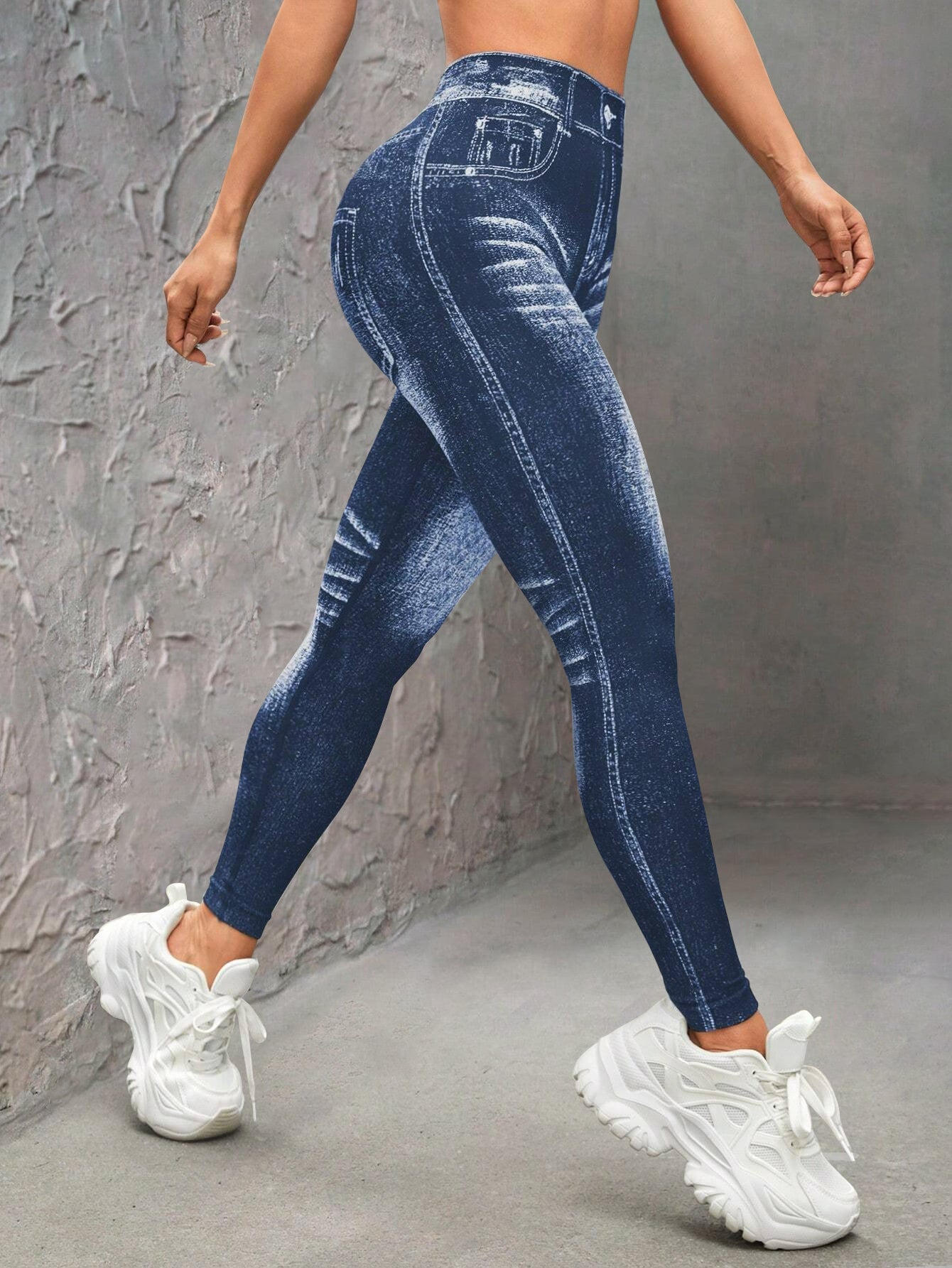 High Waist V-Back Denim Look Leggings