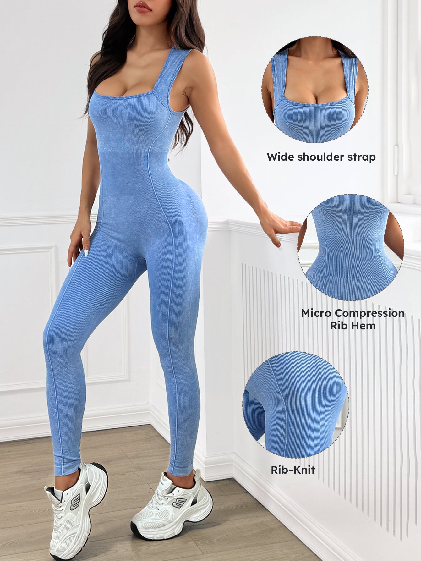 Squra Neck Rib-Knit Tummy Control Jumpsuit