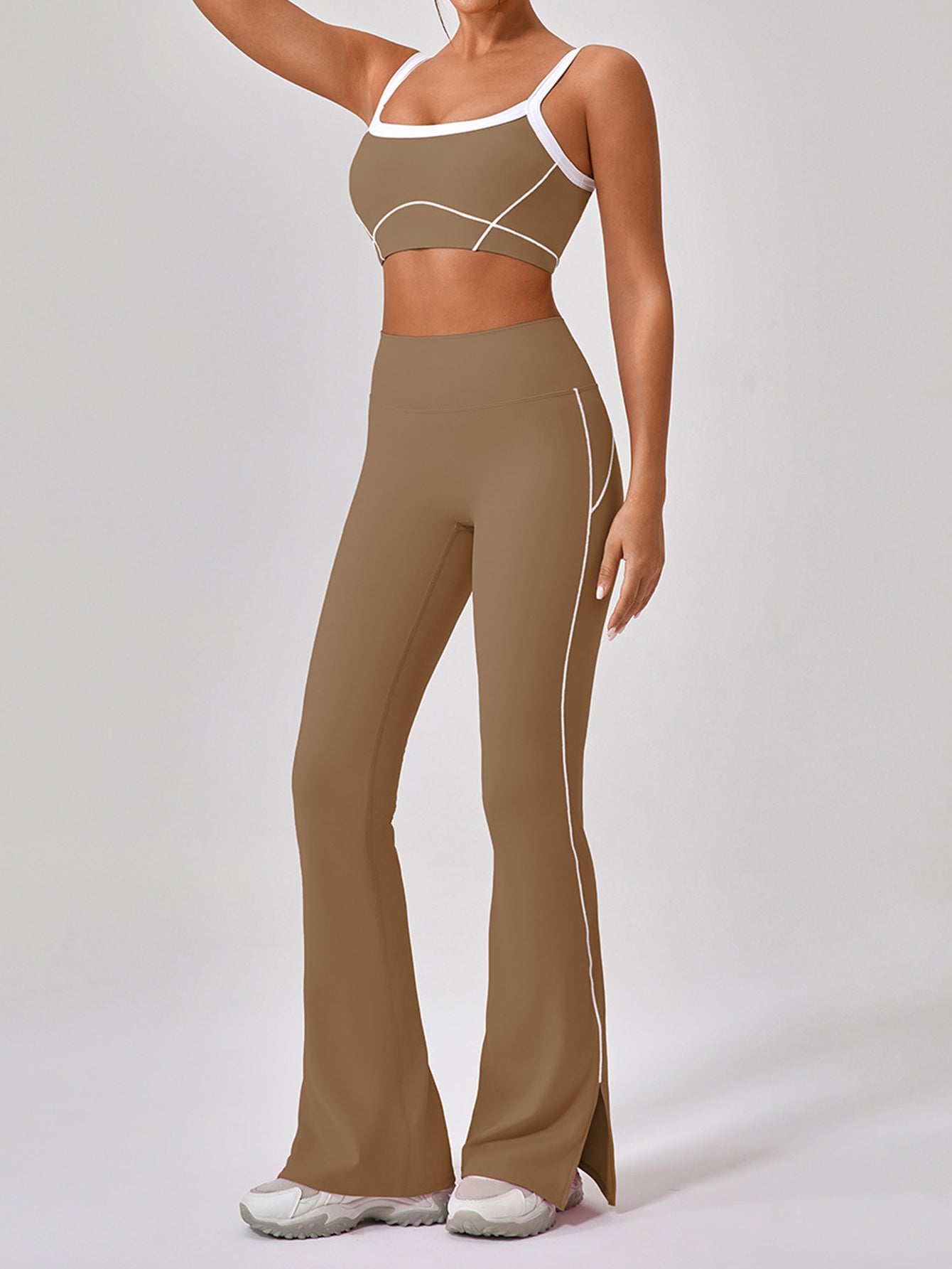 Streamlined Design Sports Bra & Split Hem Flare Pants Set