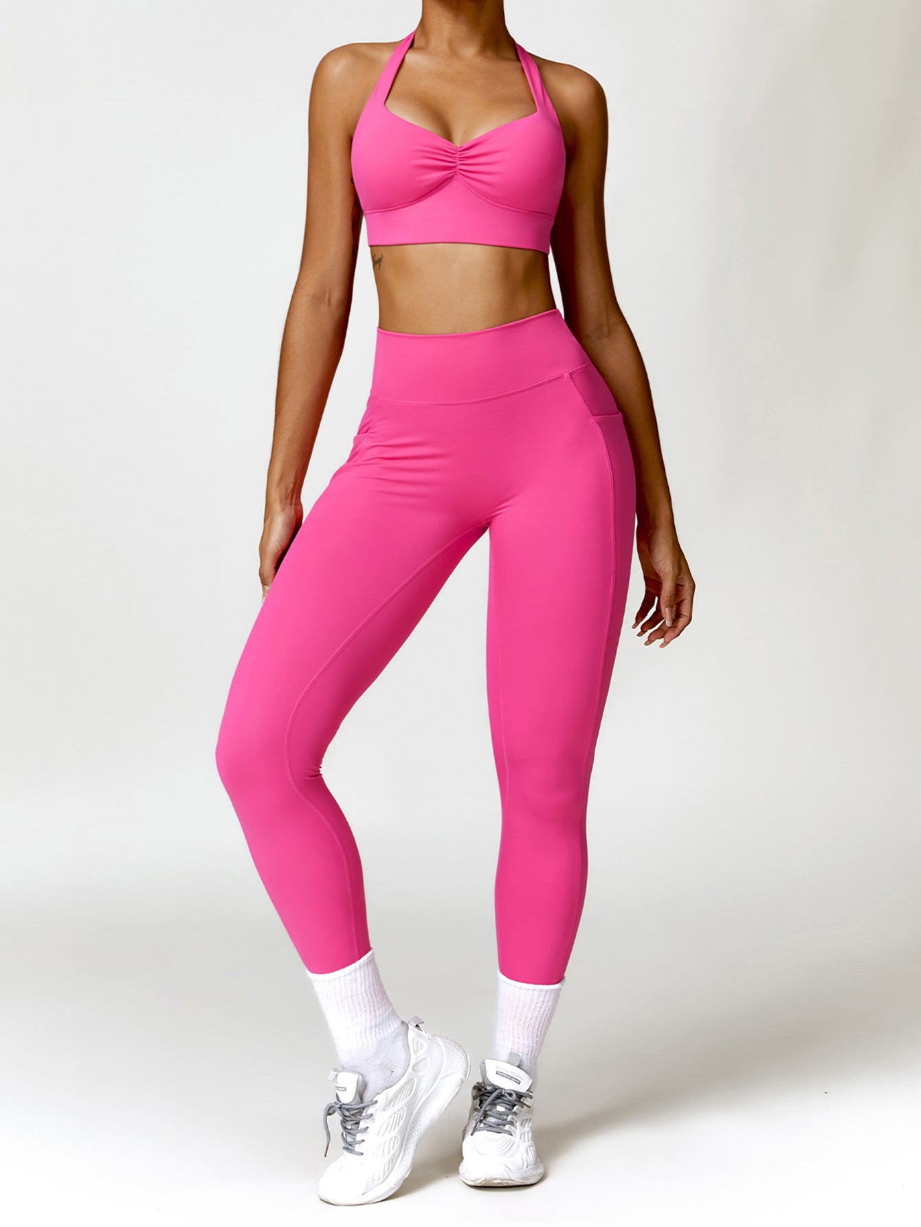 Halter Neck Front Scrunch Sports Bra