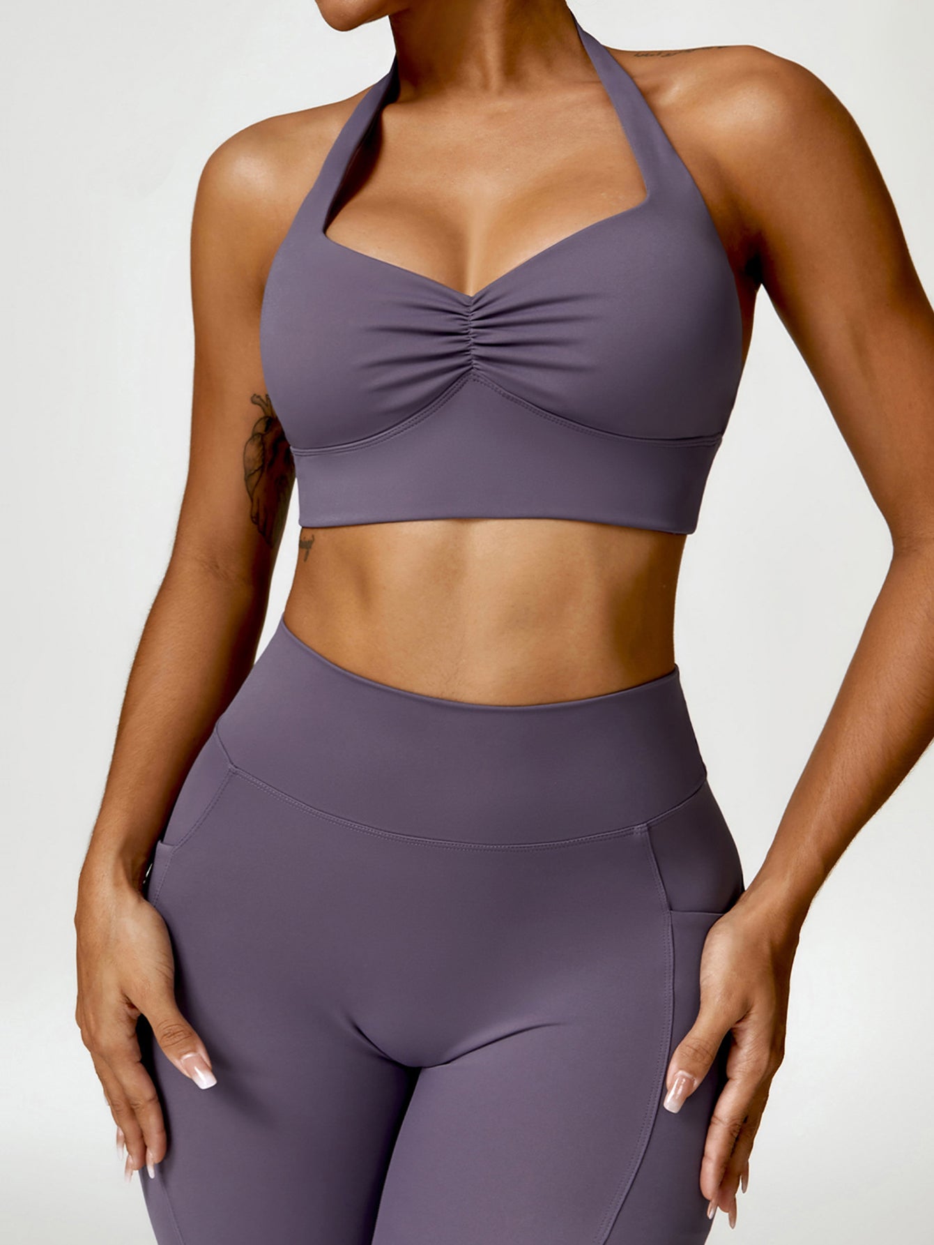 Halter Neck Front Scrunch Sports Bra