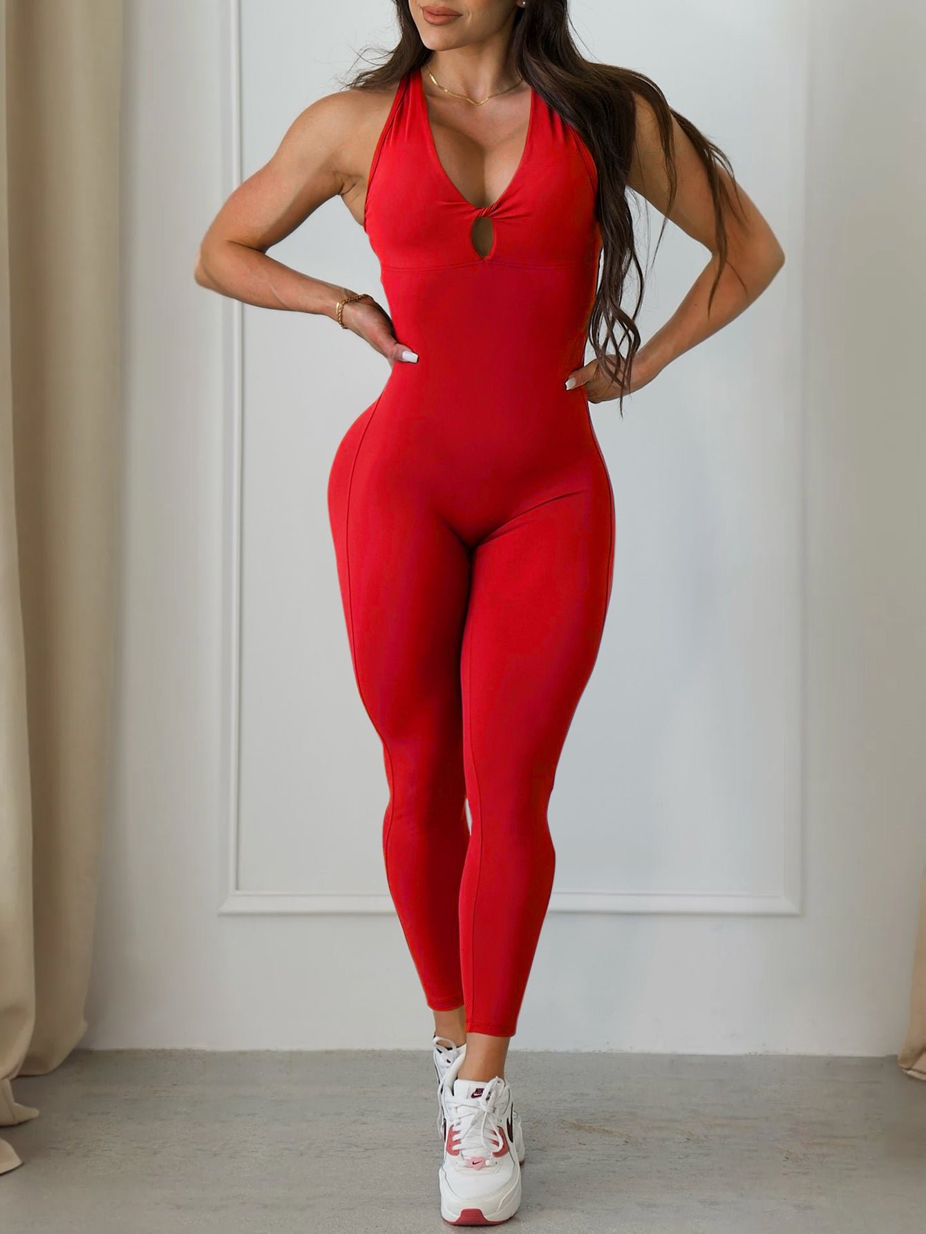Front Twist V-Back Scrunch Butt Sleeveless Jumpsuit
