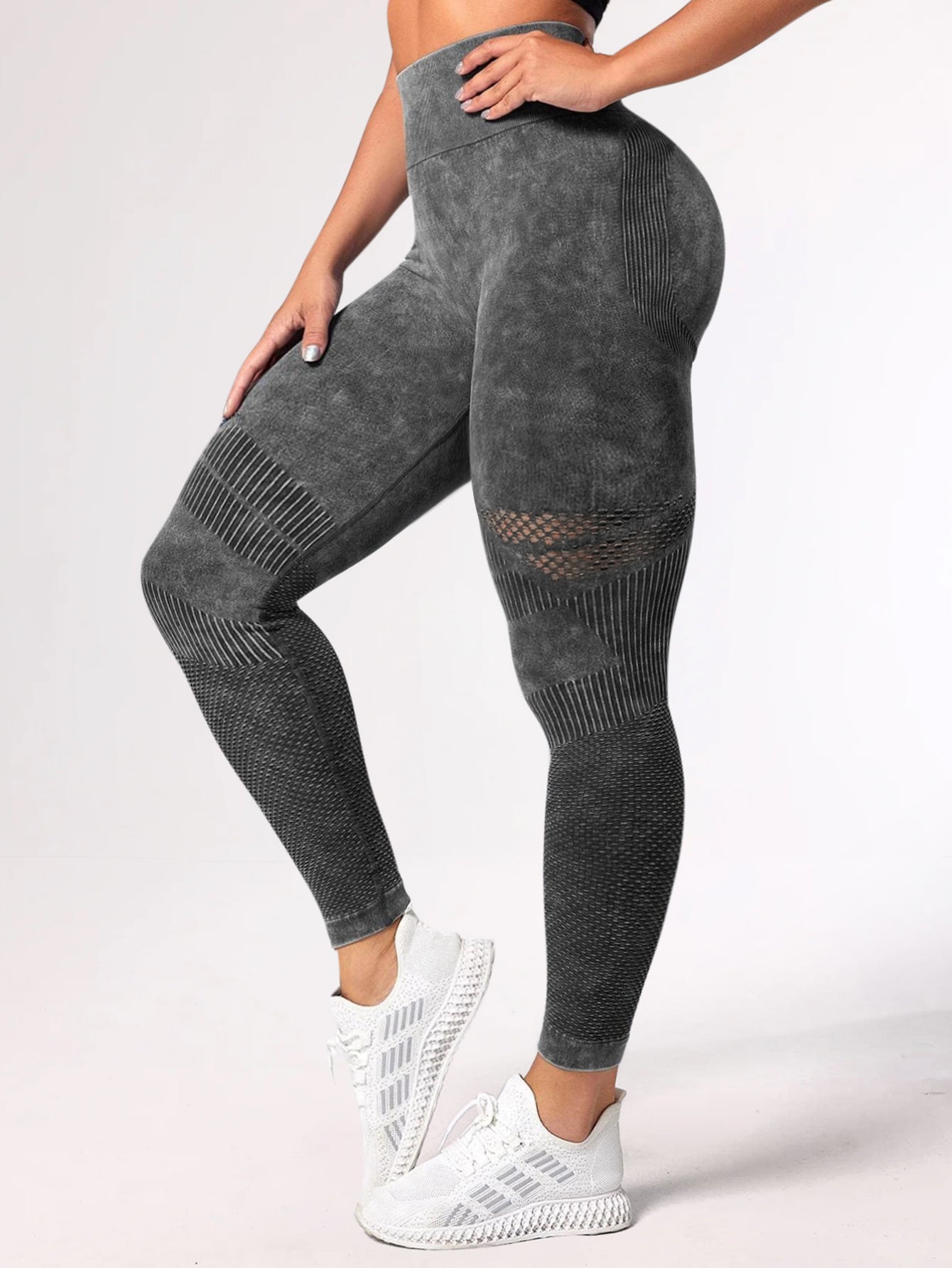 Acid Washed Hollow Design Scrunch Seamless Leggings