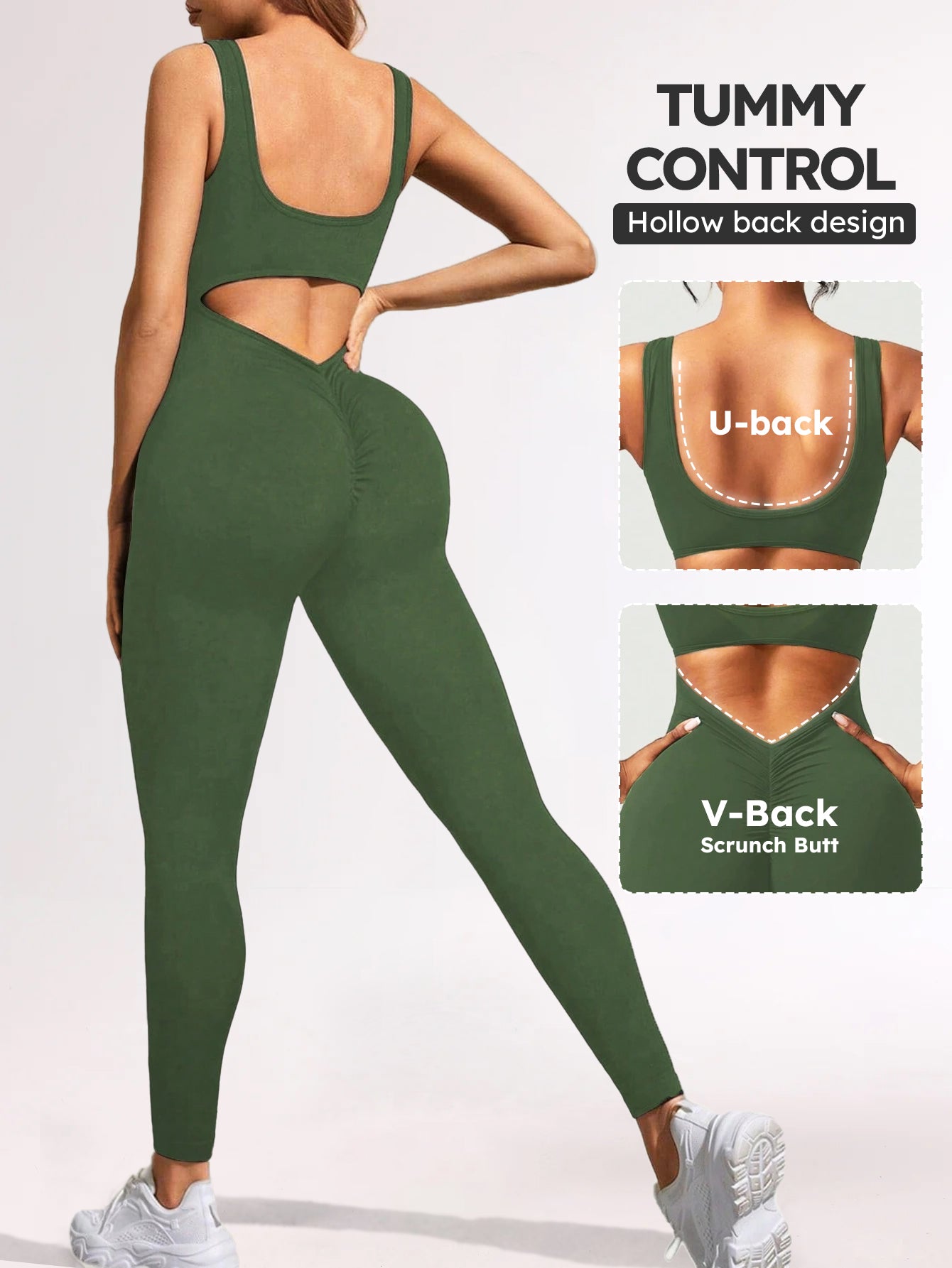 Tummy Control Hollow-Out Back Scrunch Seamless Jumpsuit