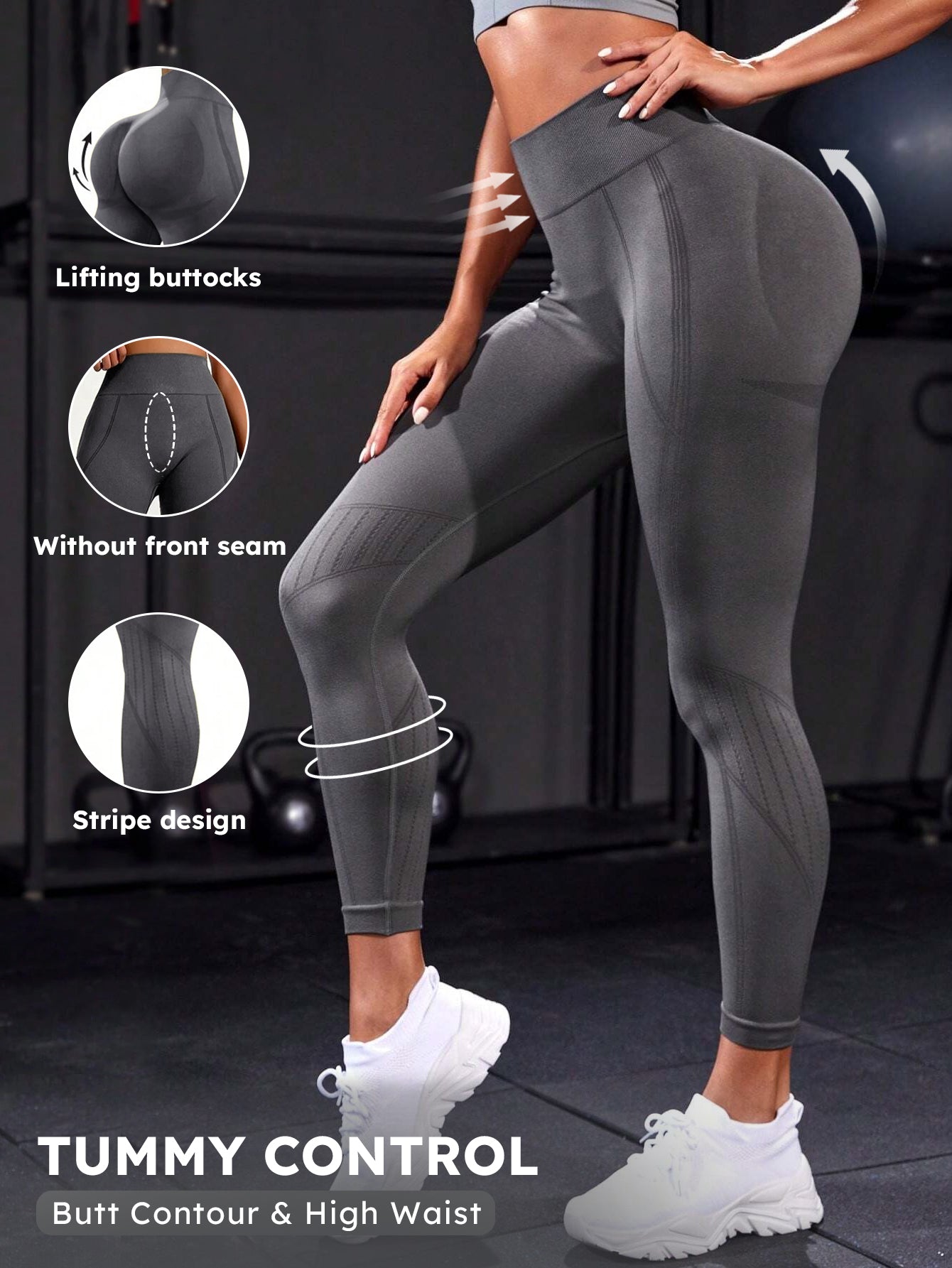 High Waist Butt Contour Stripe Design Leggings