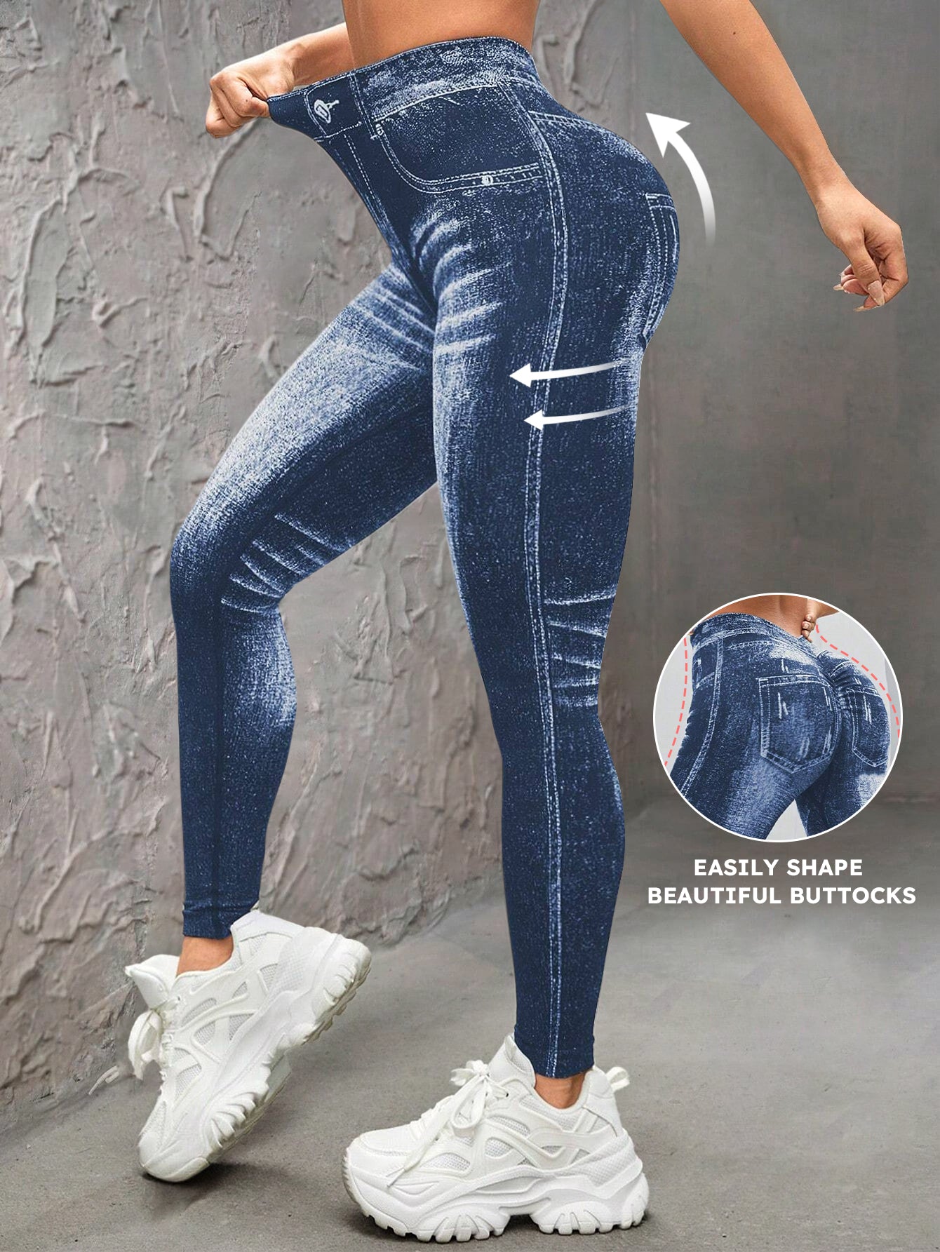 High Waist V-Back Denim Look Leggings