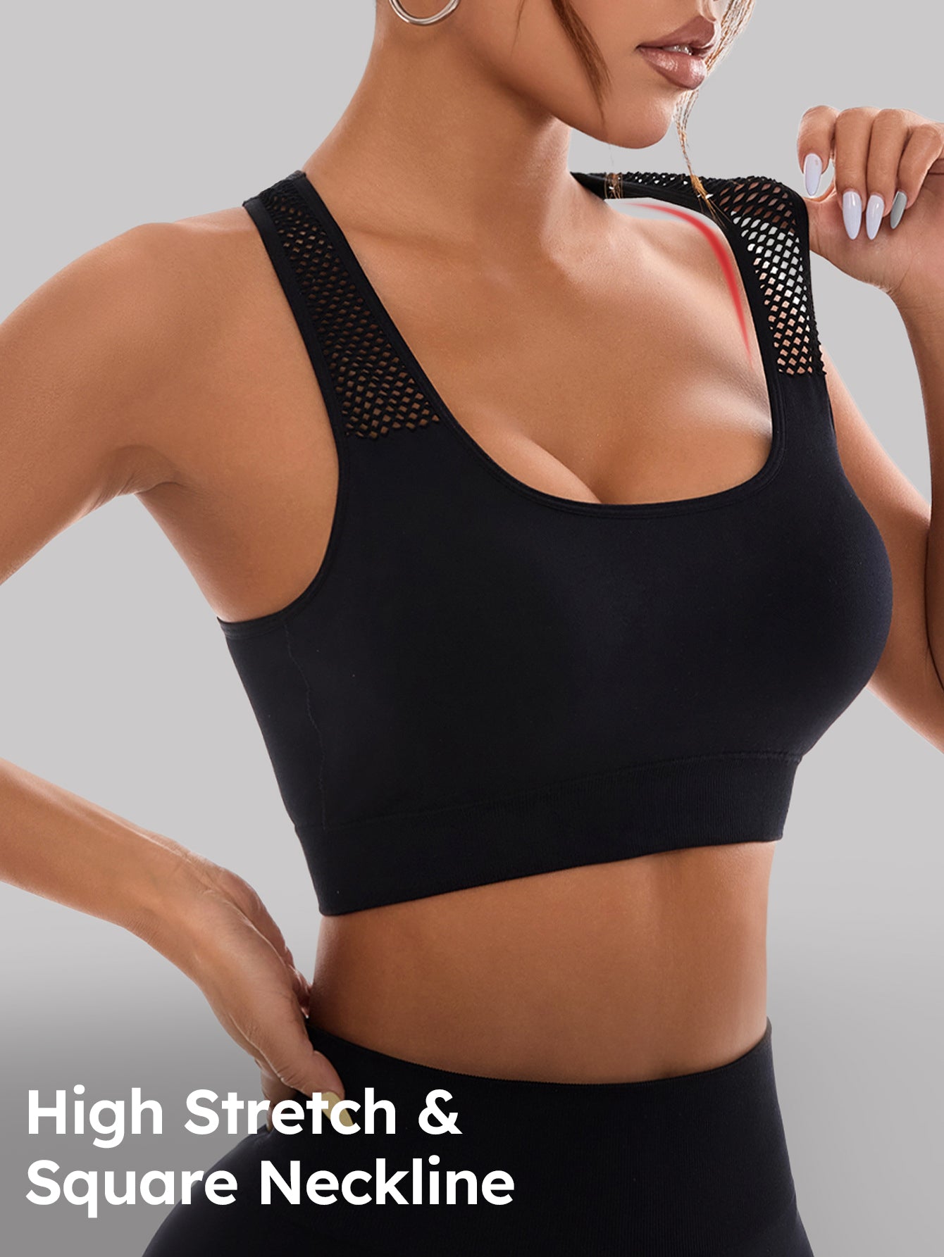 Square Neck Hollow-Out Racerback Sports Bra