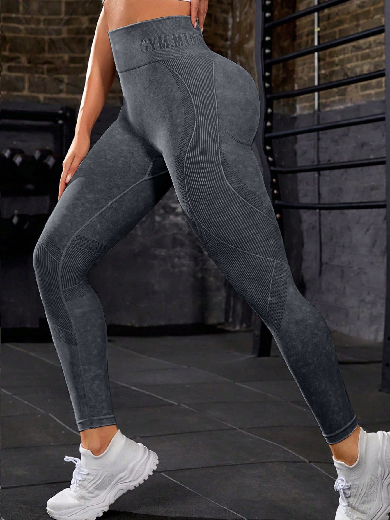 High Waist Acid Washed Smile Line Contour Leggings