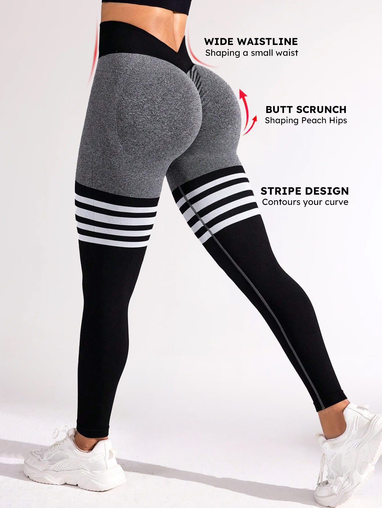 V-Back Side-Ribbed Scrunch Butt Stripe Print Leggings