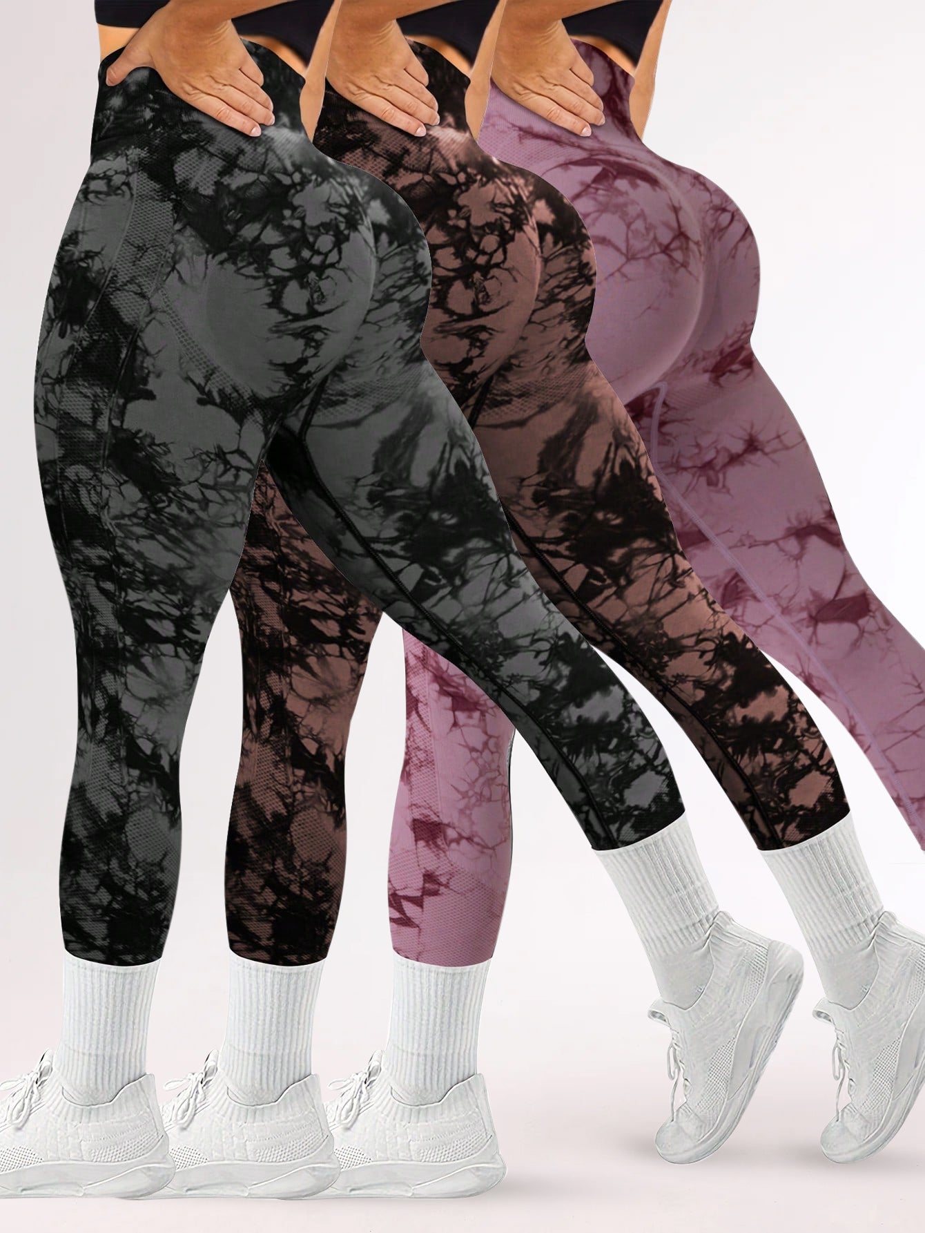 3-Piece High Waist Tie-Dye Butt-Lifting Seamless Legging Set