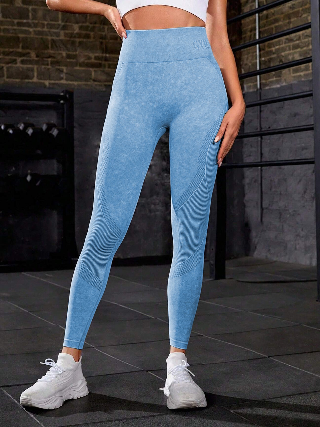 High Waist Acid Washed Smile Line Contour Leggings