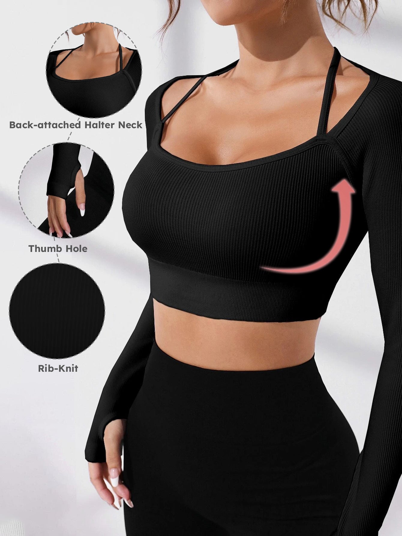 Rib-Knit Thumb Hole Long-Sleeve Crop Top