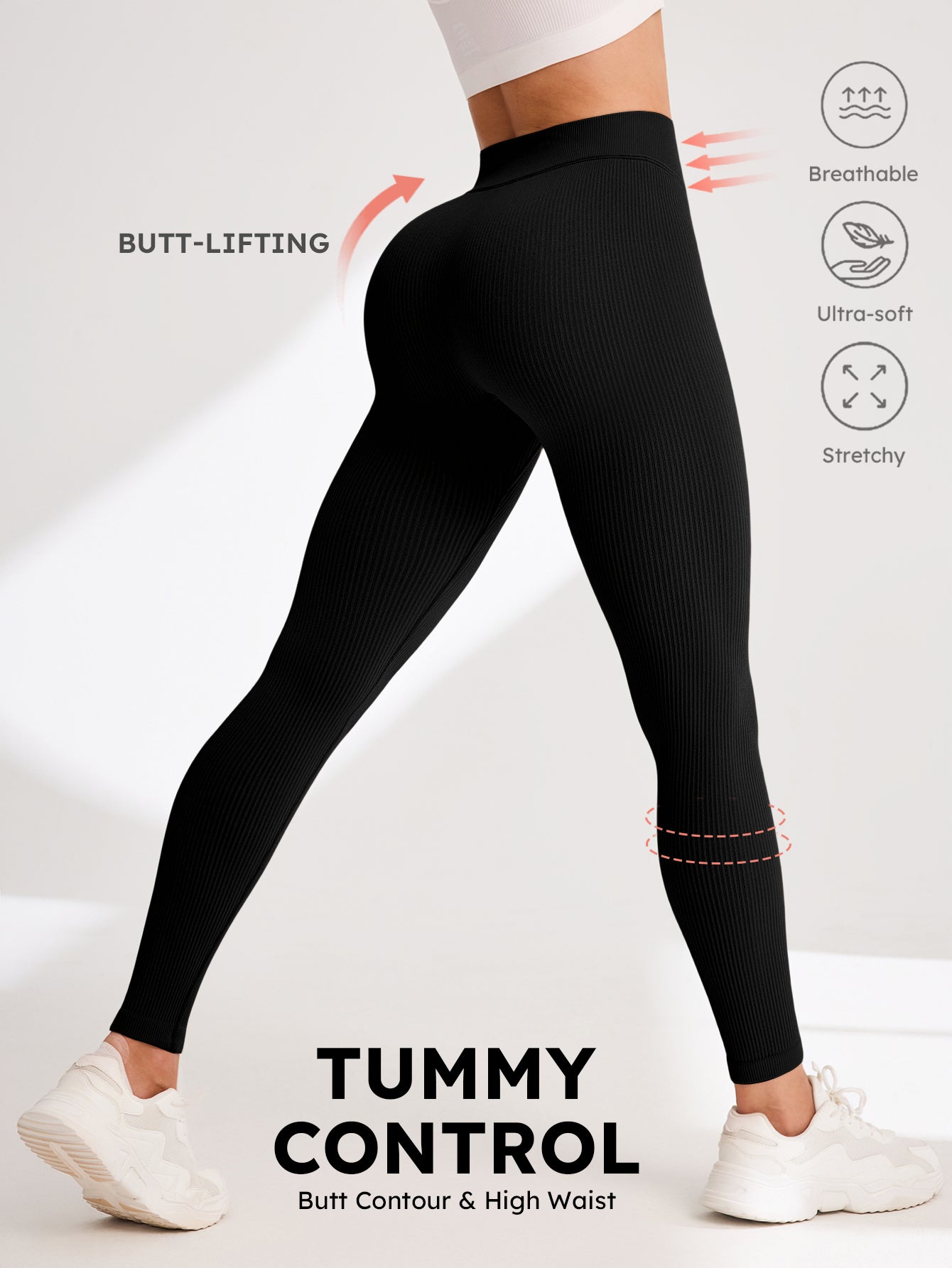 V-Cross Waist Rib-Knit Seamless Leggings