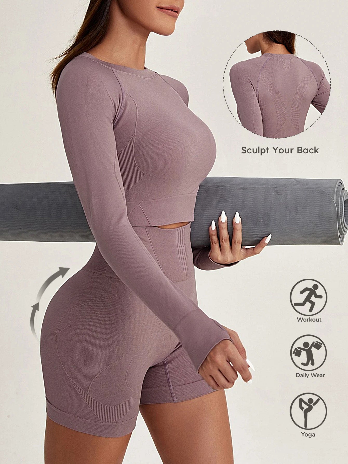 Quick-Drying Thumb Holes Long Sleeve Tops & Shorts Set