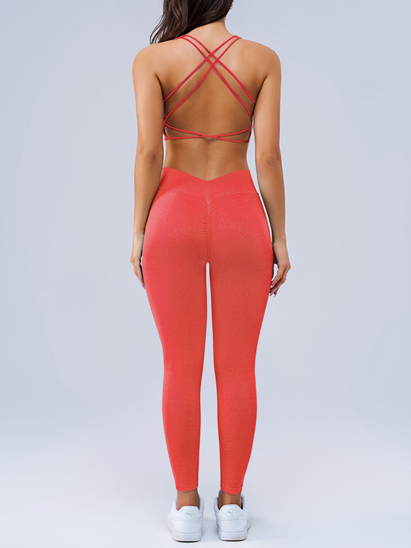Crisscross Back Sports Bra & V-Back Scrunch Legging Set