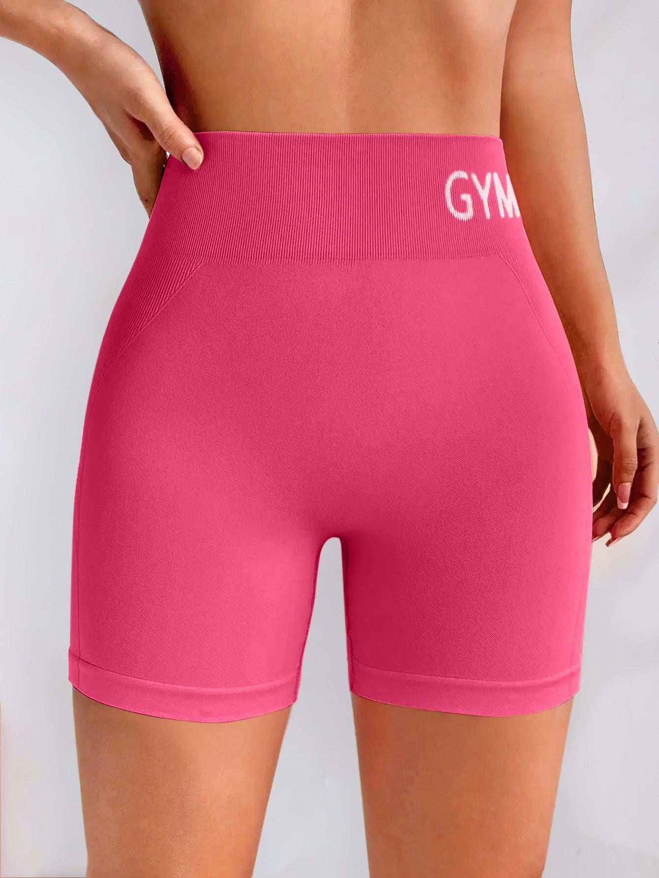 Letter Printed Side-Ribbed Butt Contour Seamless Shorts