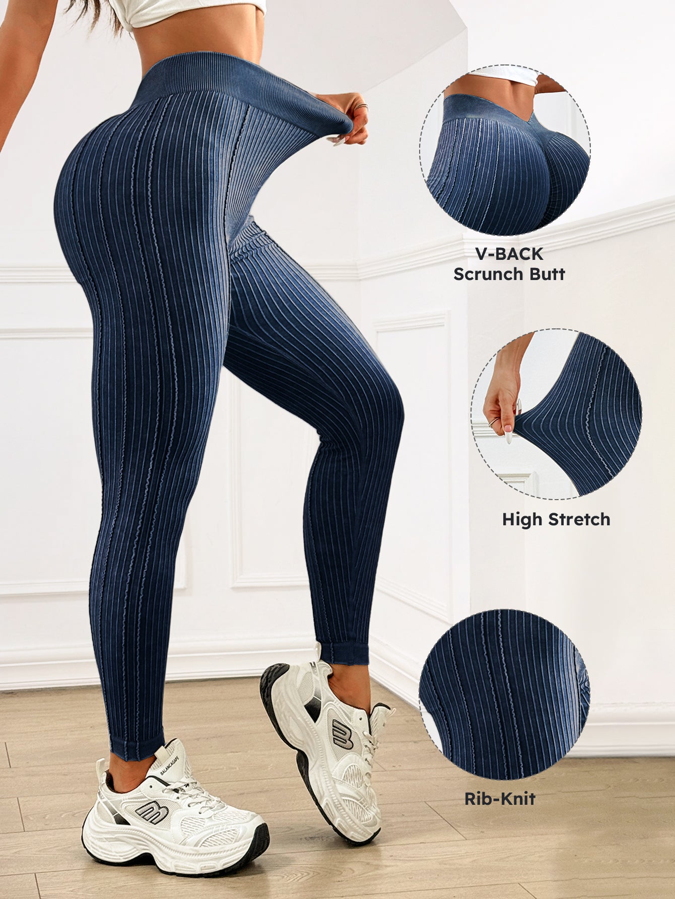 V-Back Scrunch Butt Stripe Texture Leggings