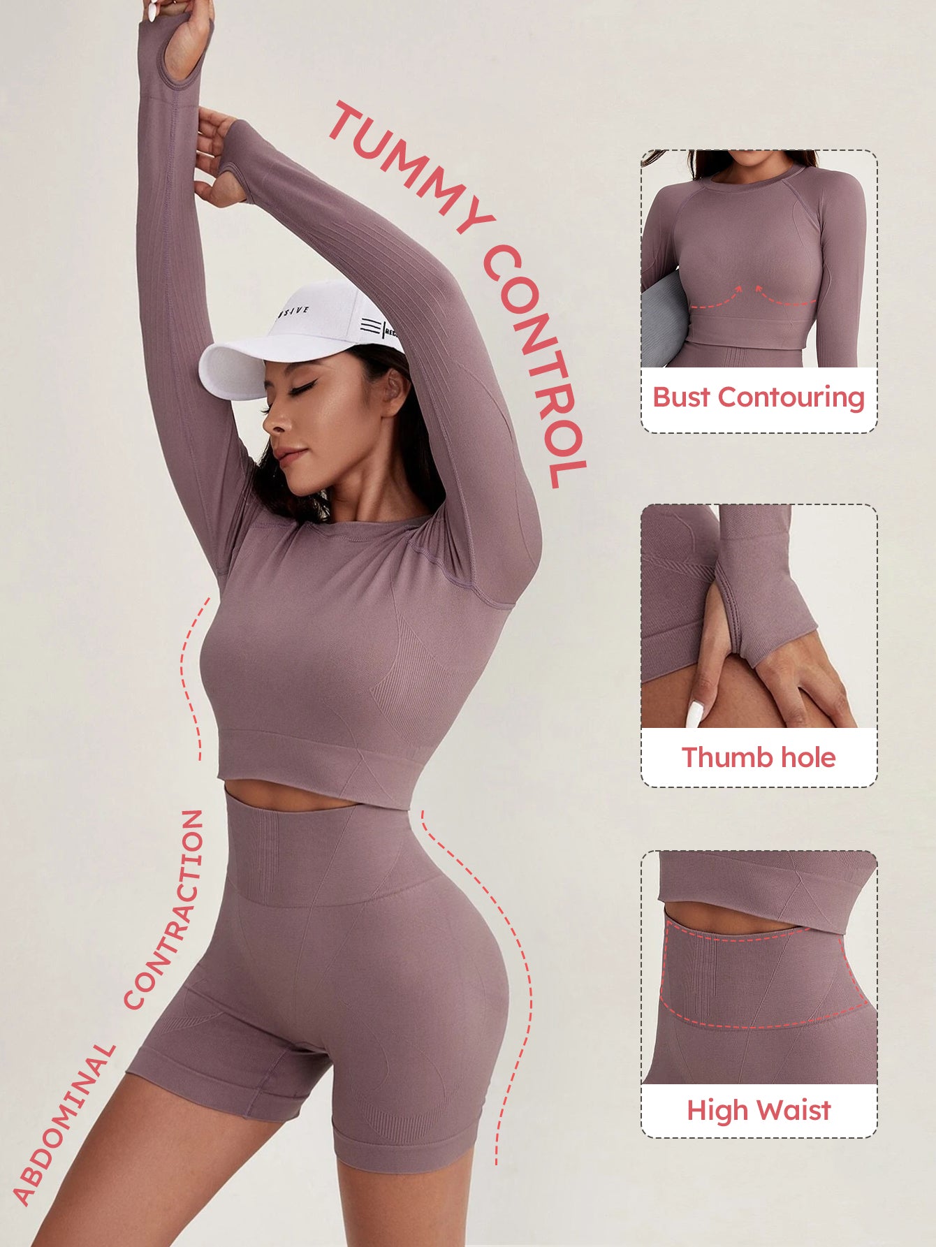 Quick-Drying Thumb Holes Long Sleeve Tops & Shorts Set