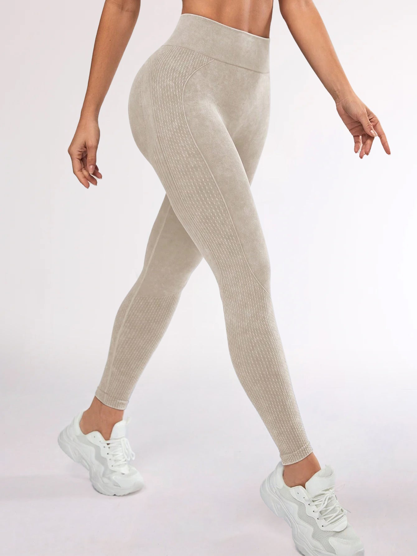 High Waist Acid Wash Butt-Lifting Dashed Line Leggings