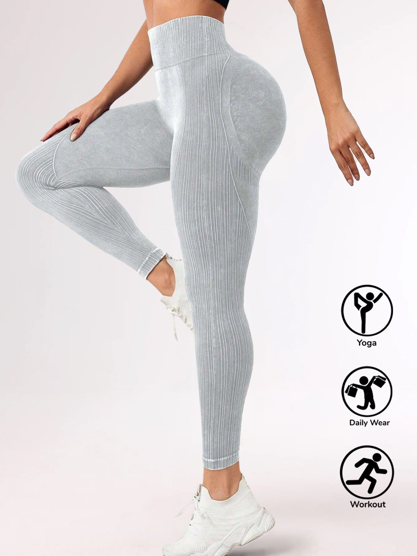 High Waist Acid Wash Butt-Lifting Rib-Knit Leggings