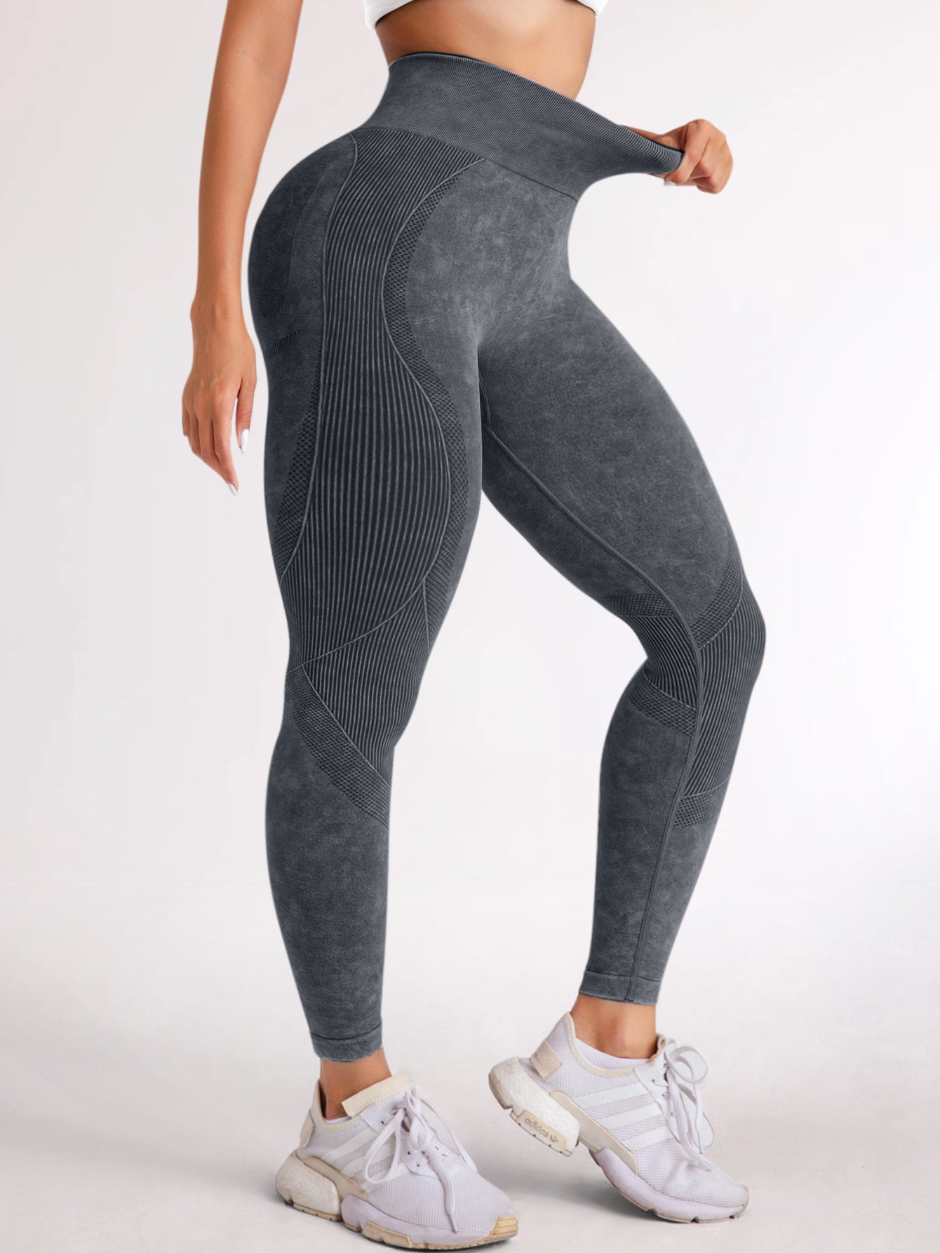 High Waist Acid Washed Smile Line Contour Leggings