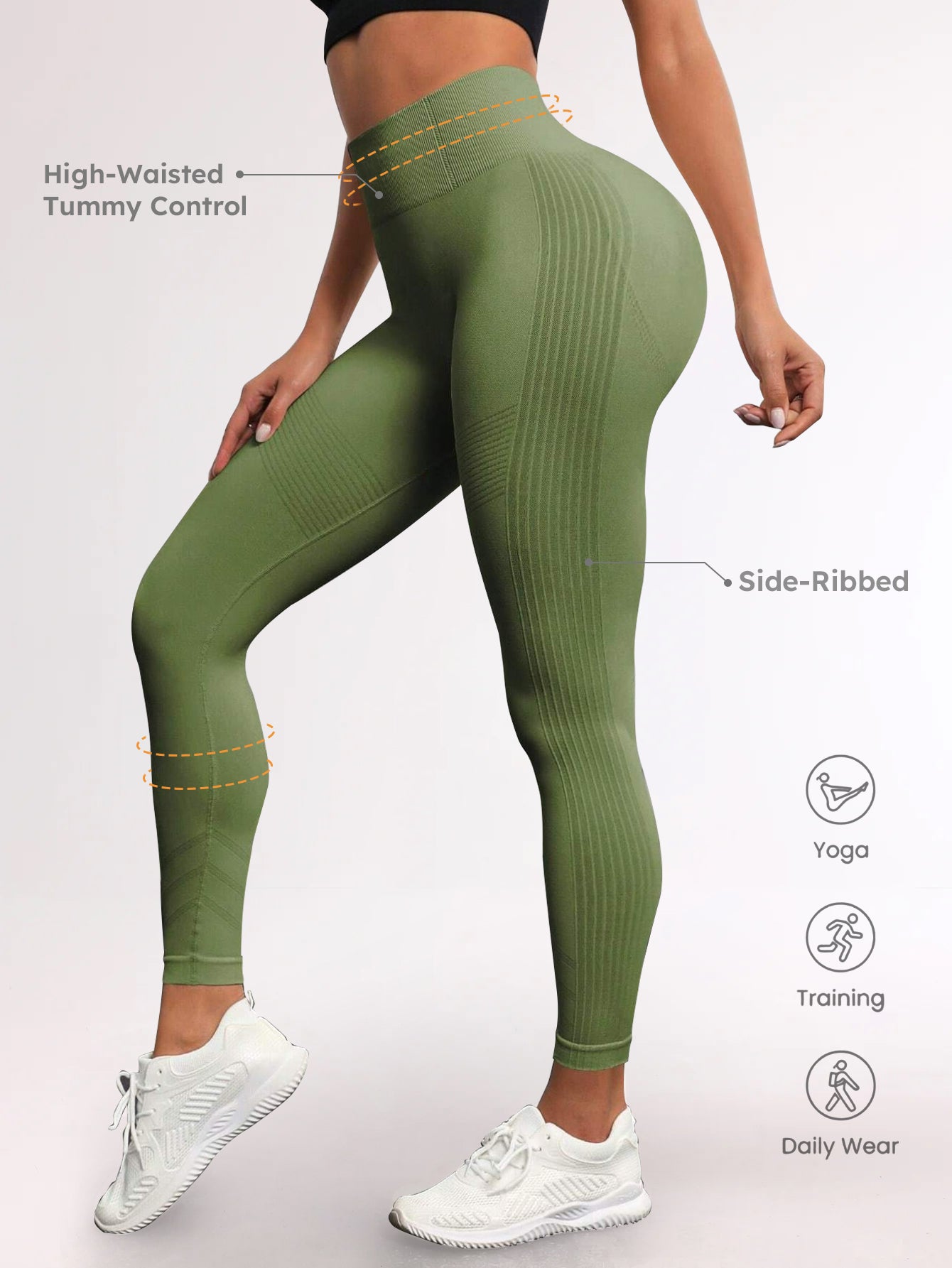 High Waist Tummy Control Side-Ribbed Butt-Lifting Leggings