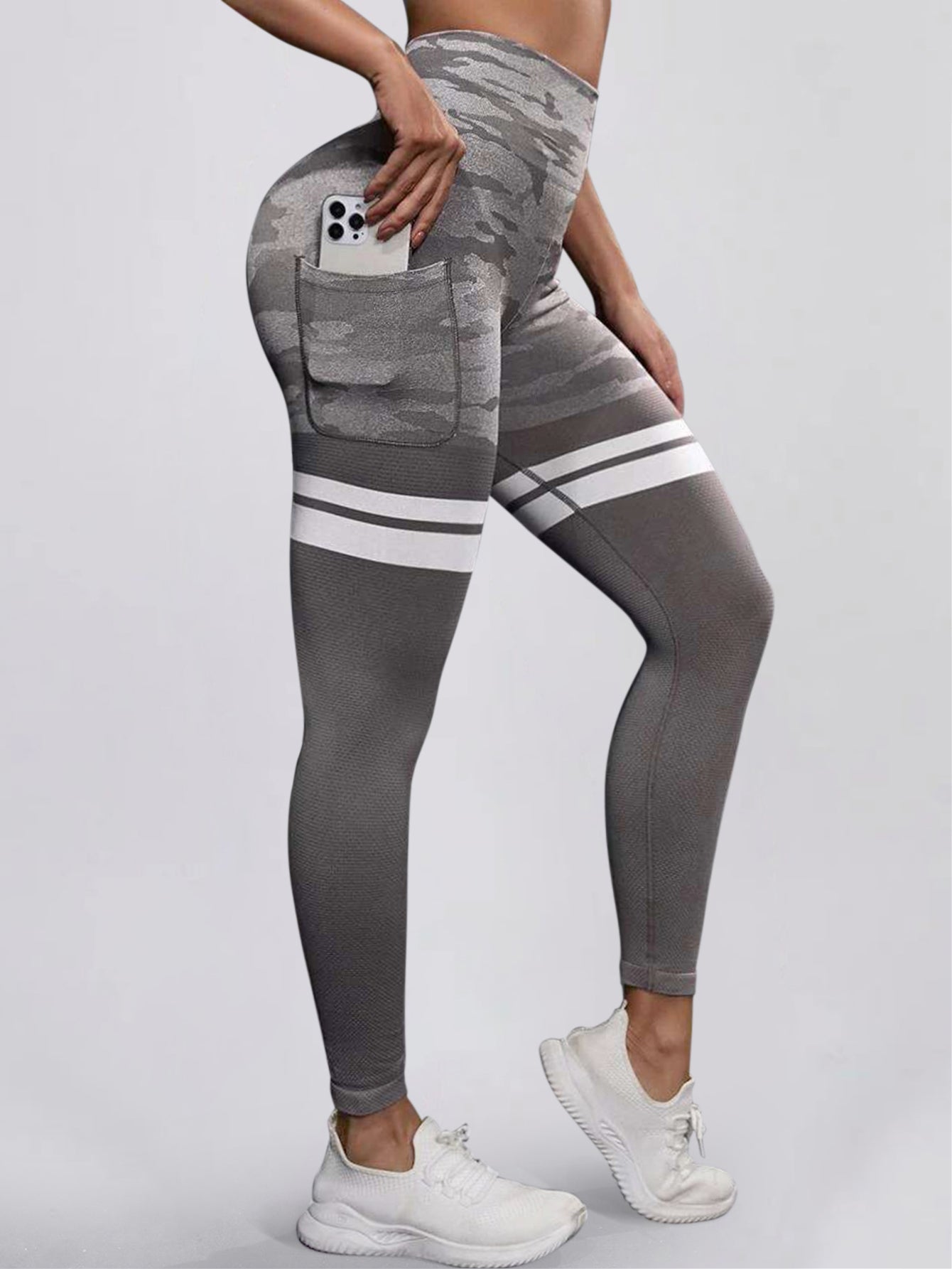 High Waist Camo Print Pocket Seamless Leggings