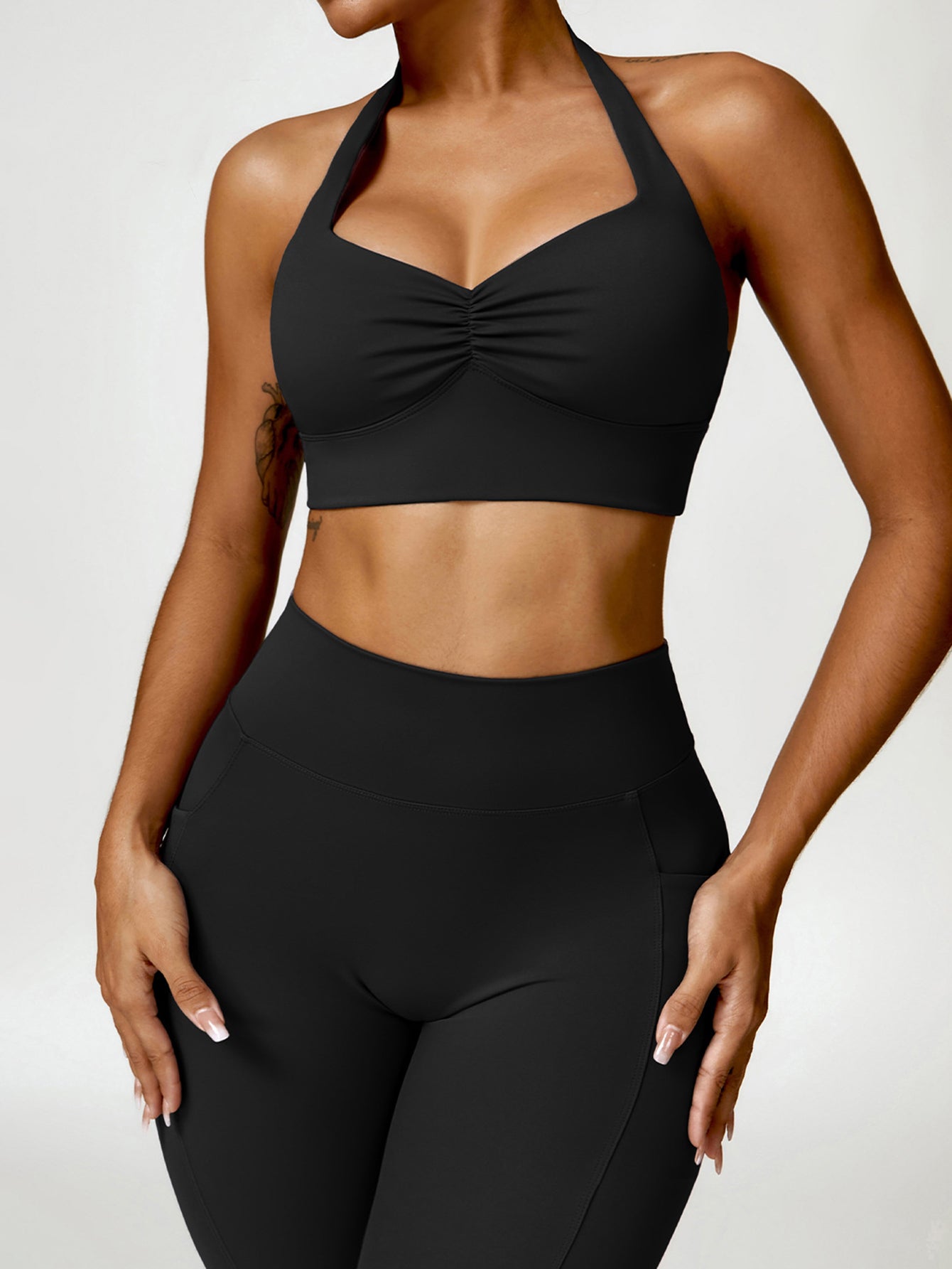 Halter Neck Front Scrunch Sports Bra