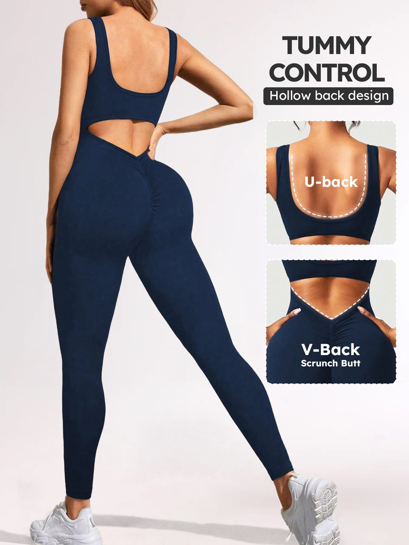 Tummy Control Hollow-Out Back Scrunch Seamless Jumpsuit