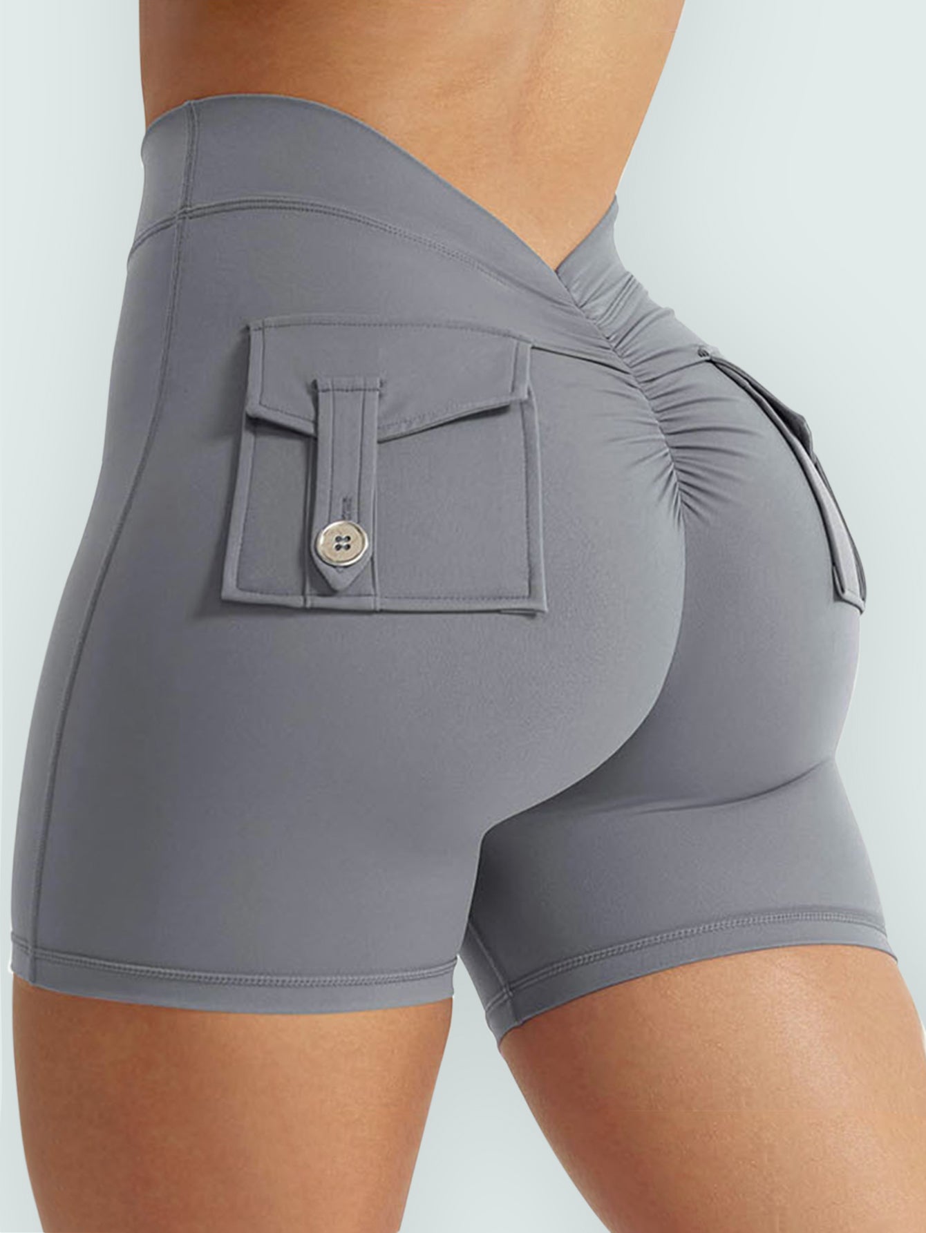 V-Back Scrunch Butt Back Pockets Shorts