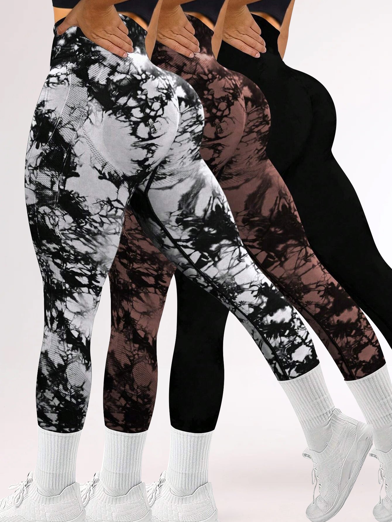 3-Piece High Waist Tie-Dye Butt-Lifting Seamless Legging Set