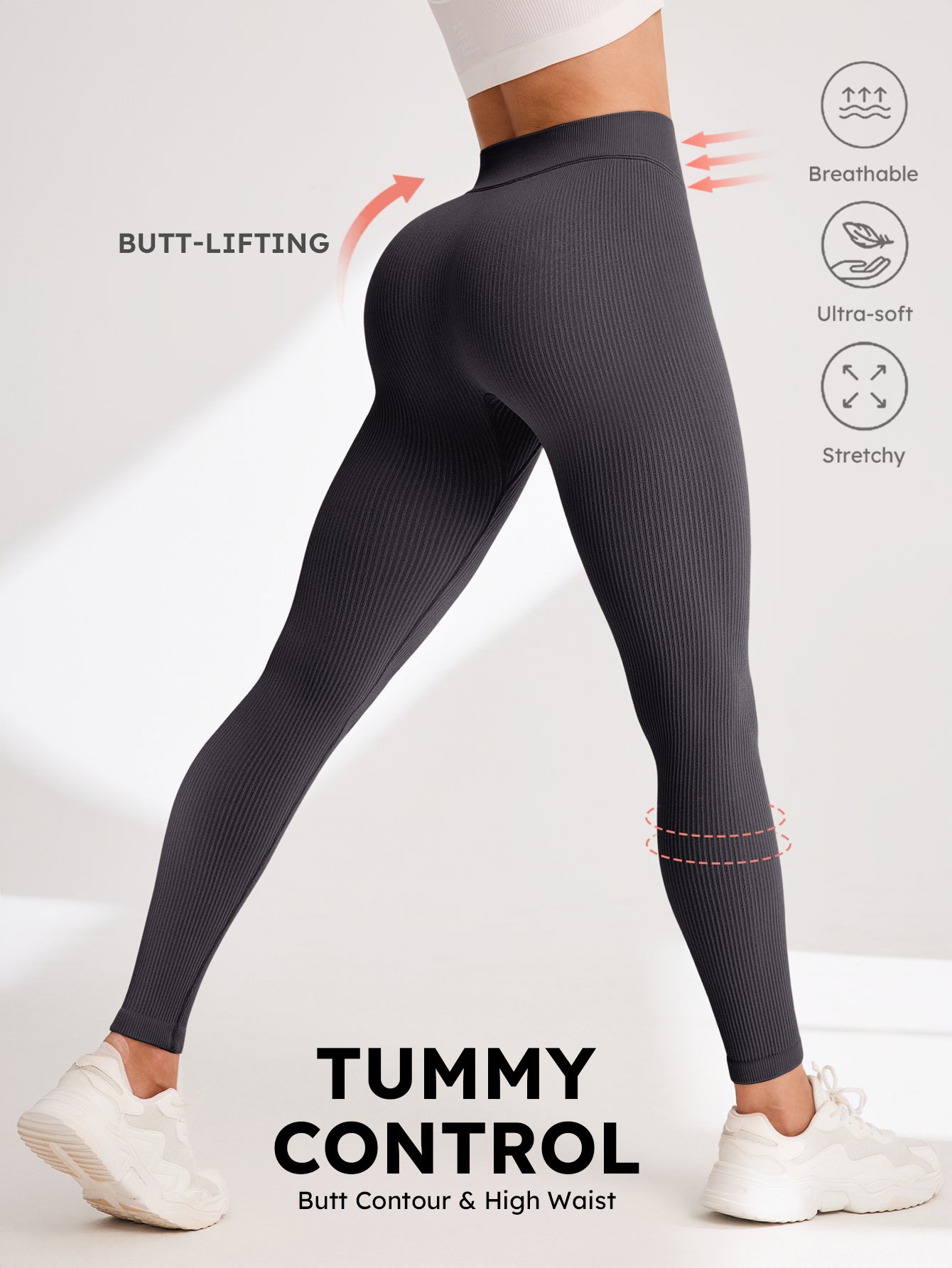 V-Cross Waist Rib-Knit Seamless Leggings