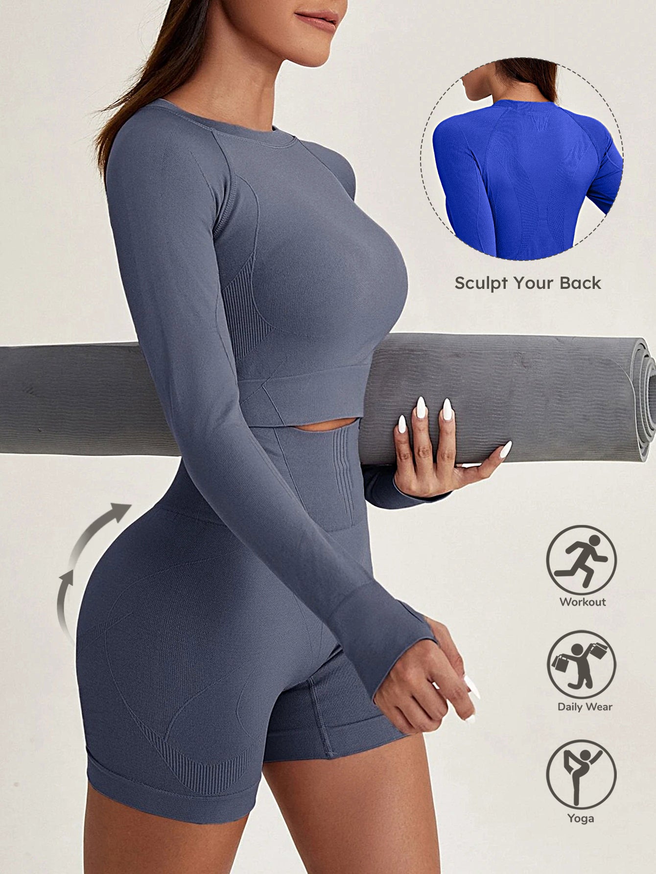 Quick-Drying Thumb Holes Long Sleeve Tops & Shorts Set