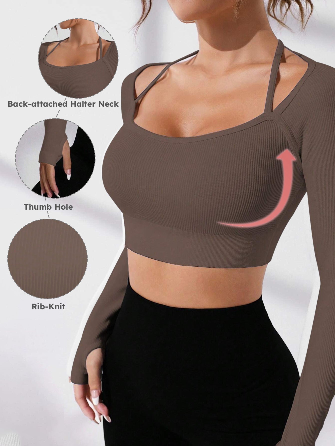 Rib-Knit Thumb Hole Long-Sleeve Crop Top