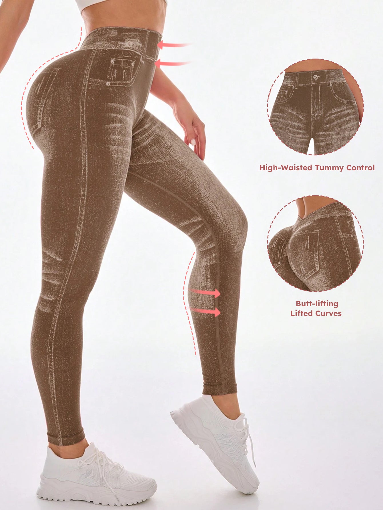 High Waist V-Back Denim Look Leggings