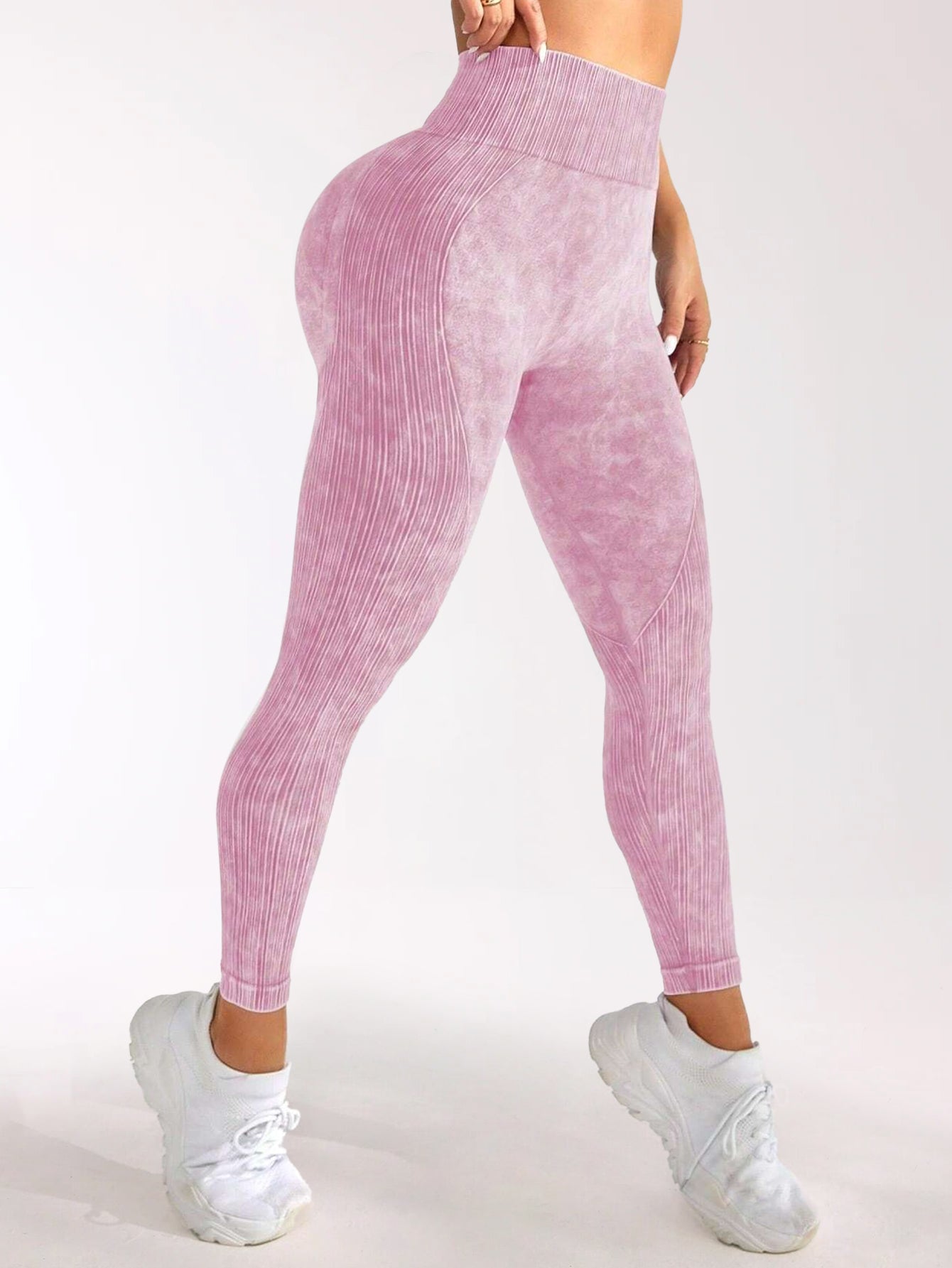 High Waist Acid Wash Butt-Lifting Rib-Knit Leggings