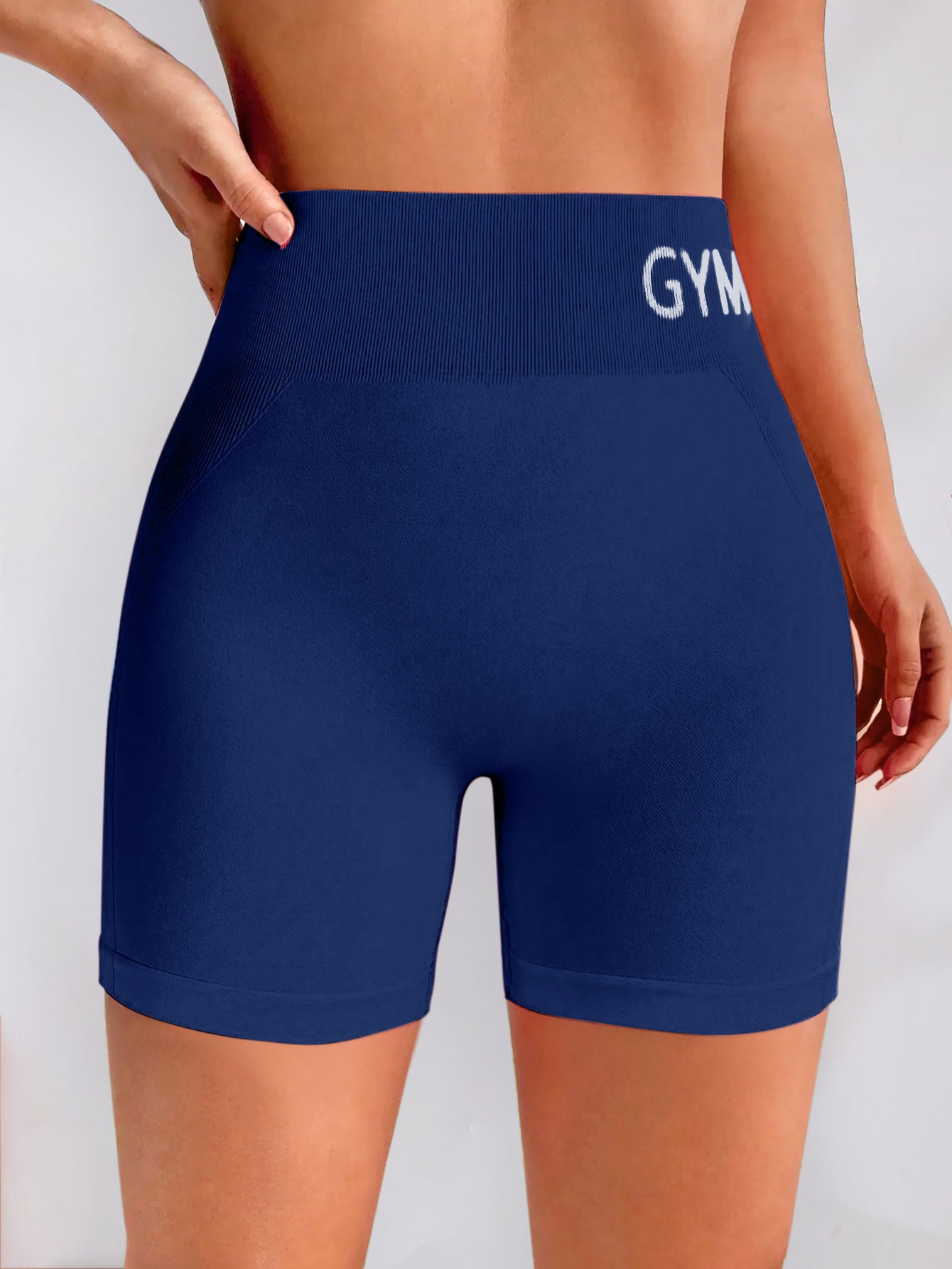 Letter Printed Side-Ribbed Butt Contour Seamless Shorts