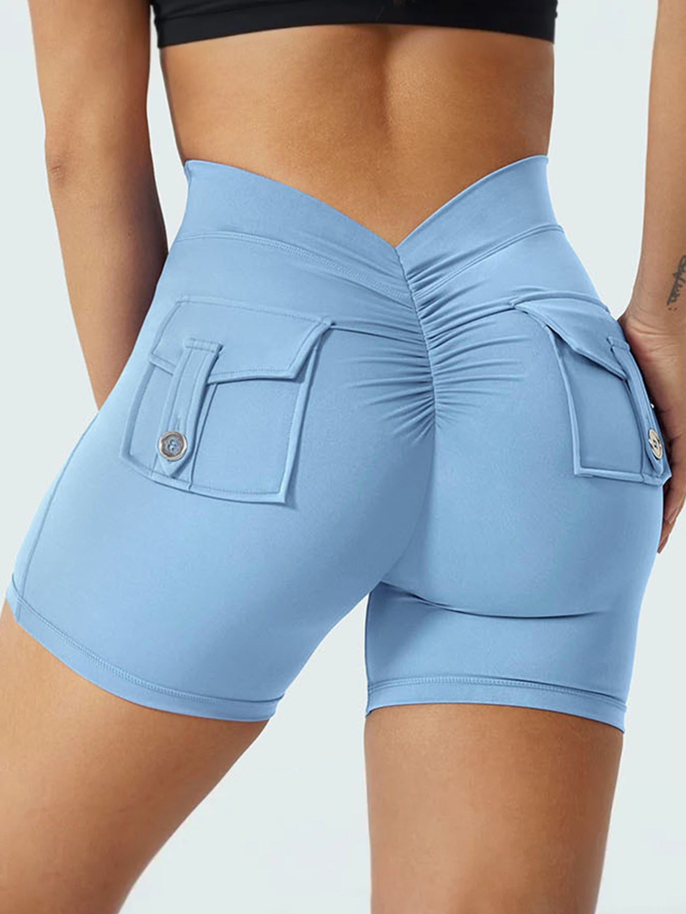 V-Back Scrunch Butt Back Pockets Shorts