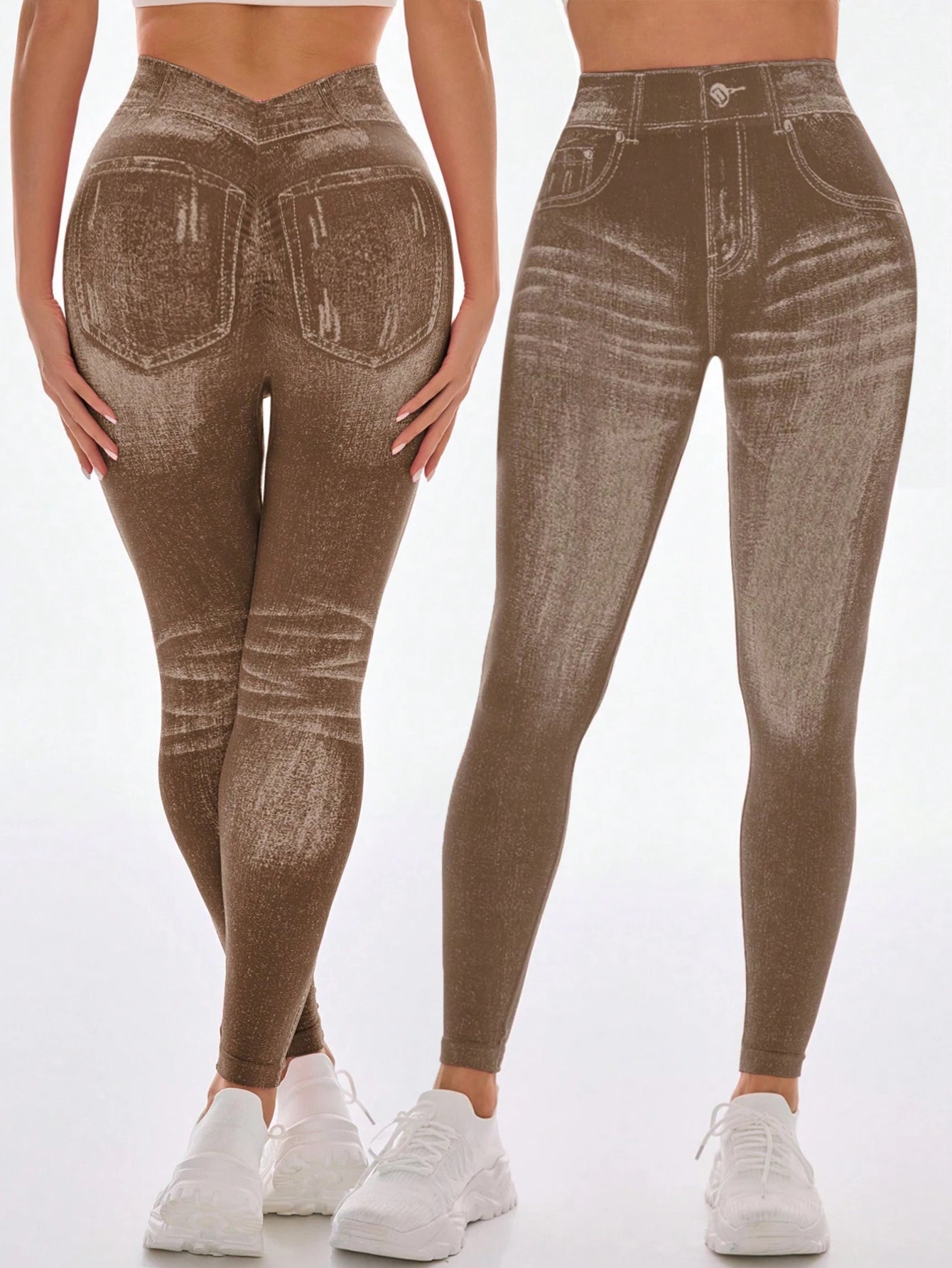 High Waist V-Back Denim Look Leggings