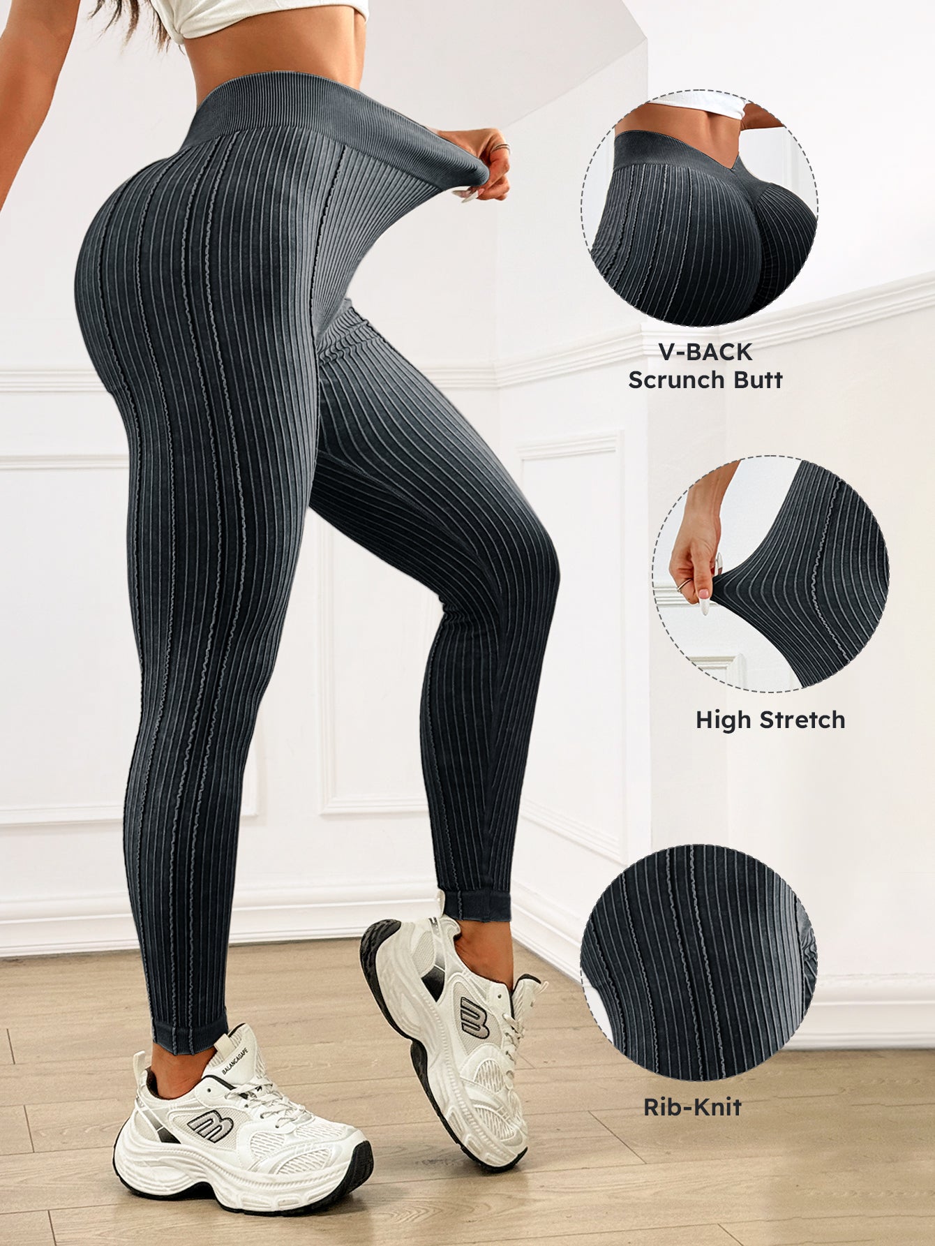 V-Back Scrunch Butt Stripe Texture Leggings