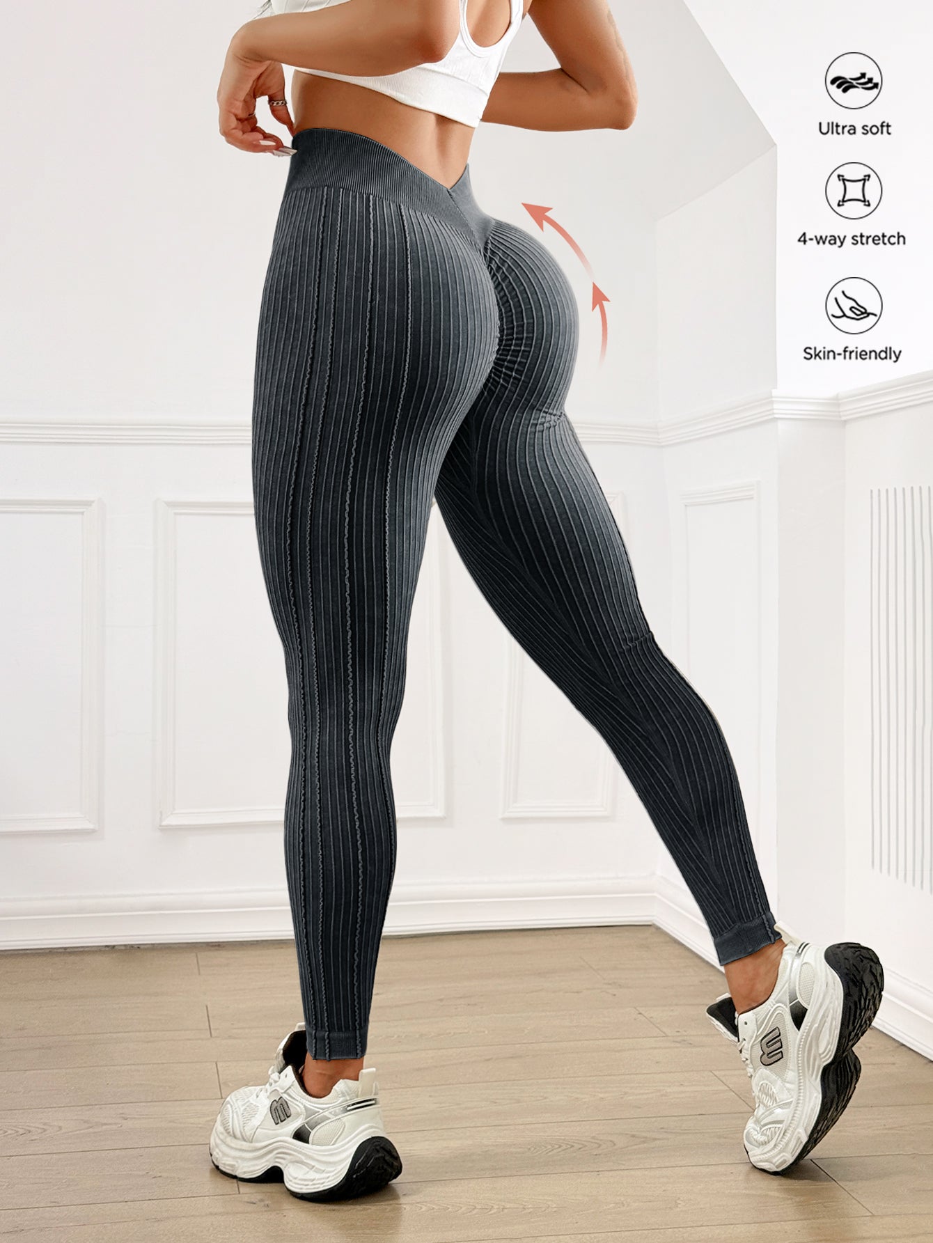 V-Back Scrunch Butt Stripe Texture Leggings