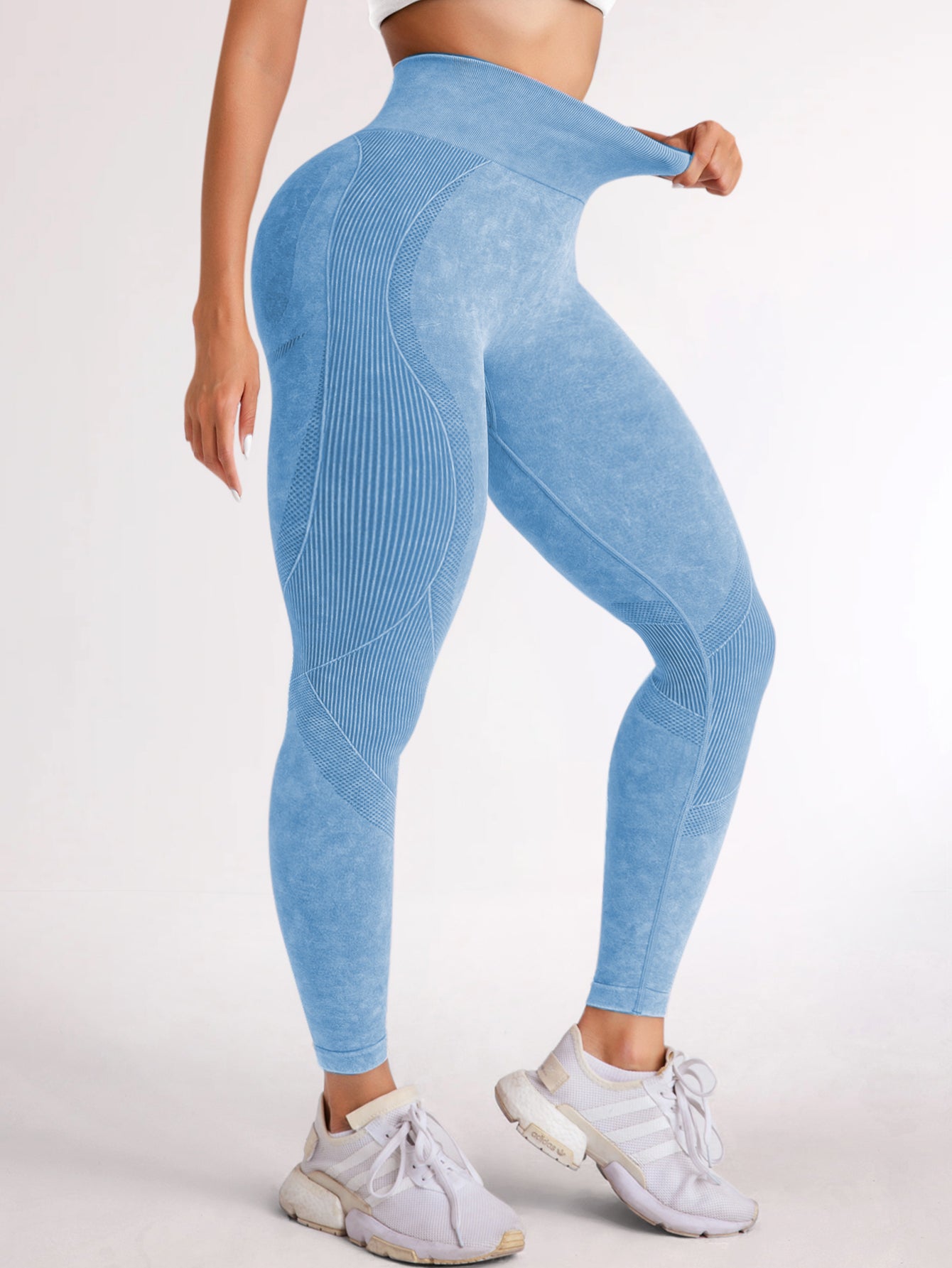 High Waist Acid Washed Smile Line Contour Leggings