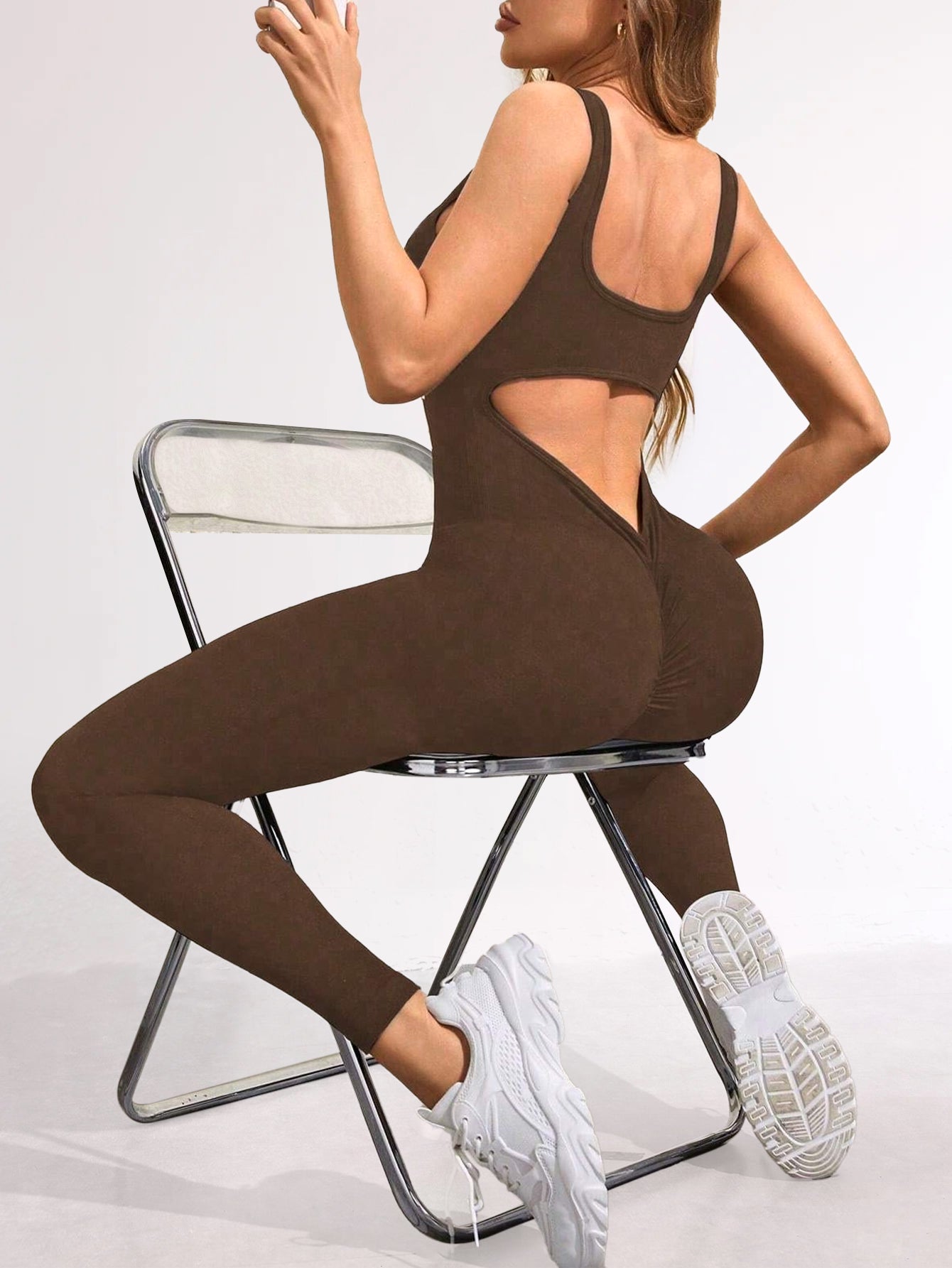 Tummy Control Hollow-Out Back Scrunch Seamless Jumpsuit