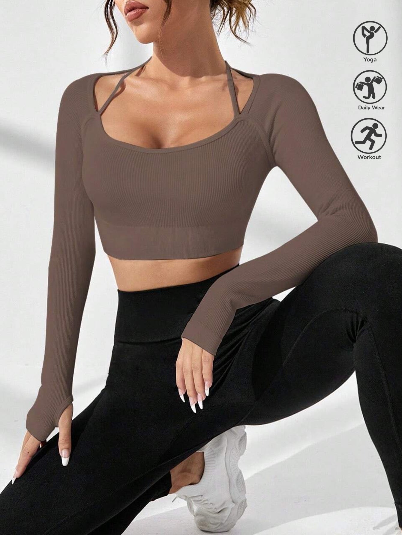 Rib-Knit Thumb Hole Long-Sleeve Crop Top