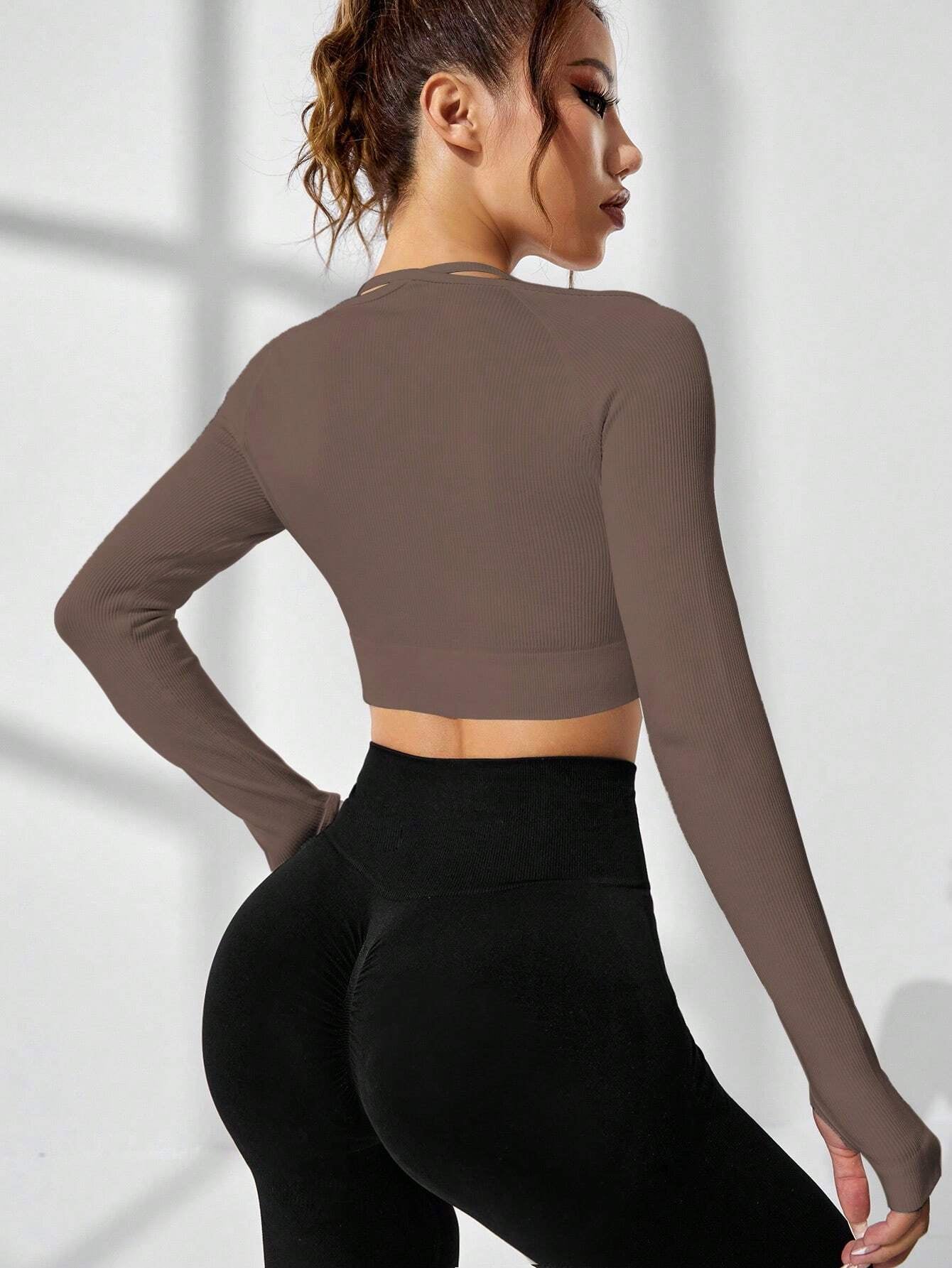 Rib-Knit Thumb Hole Long-Sleeve Crop Top