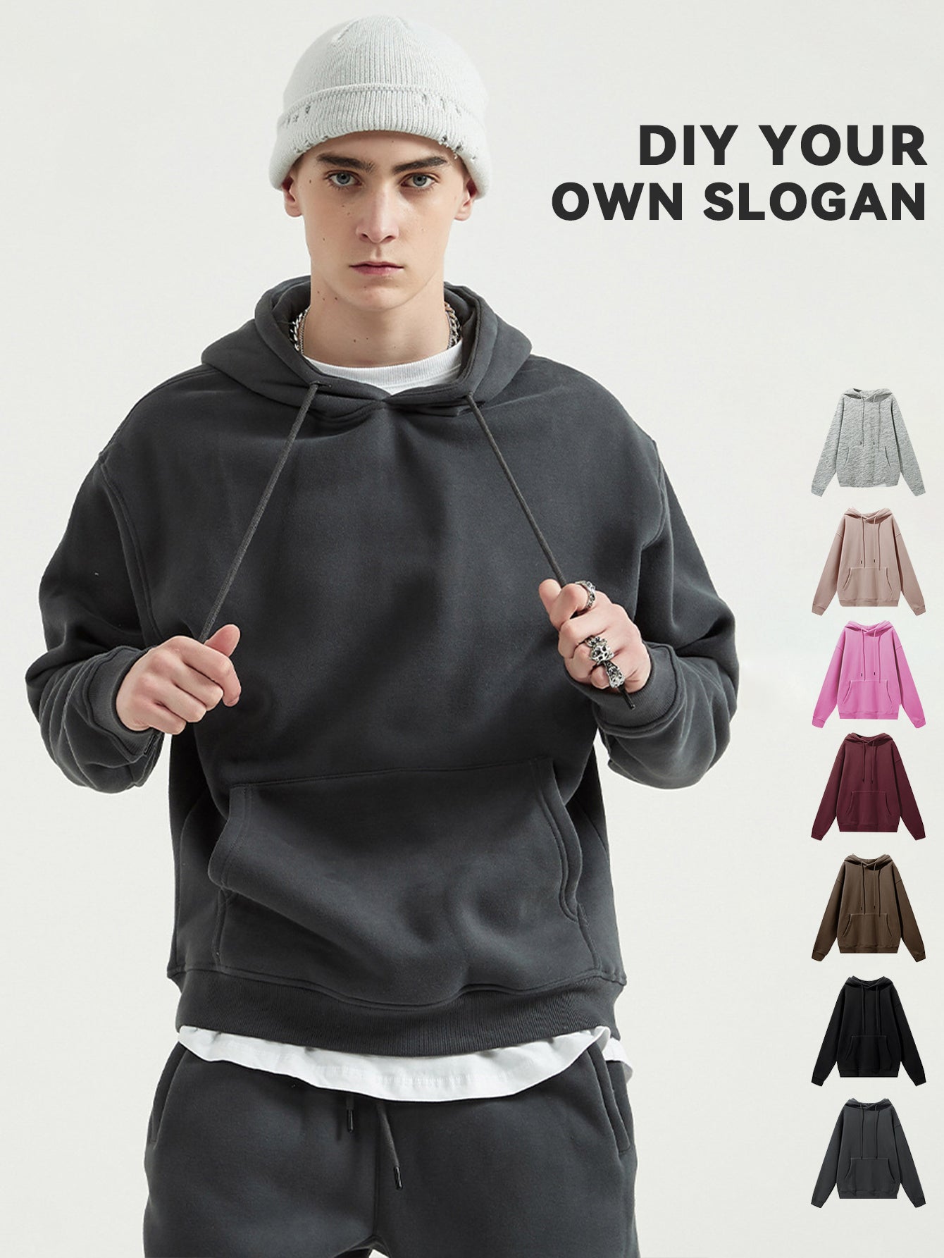 DIY Unisex Lined Pullover Drawstring  Kangaroo Pocket Hoodie