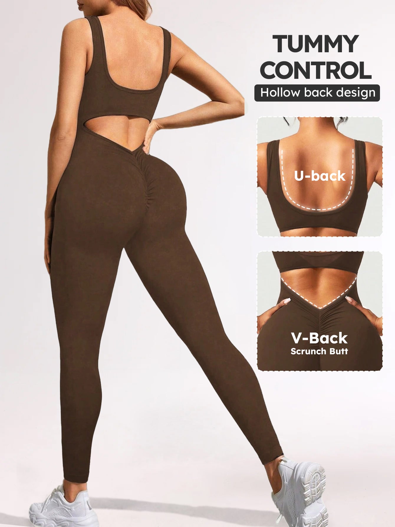 Tummy Control Hollow-Out Back Scrunch Seamless Jumpsuit